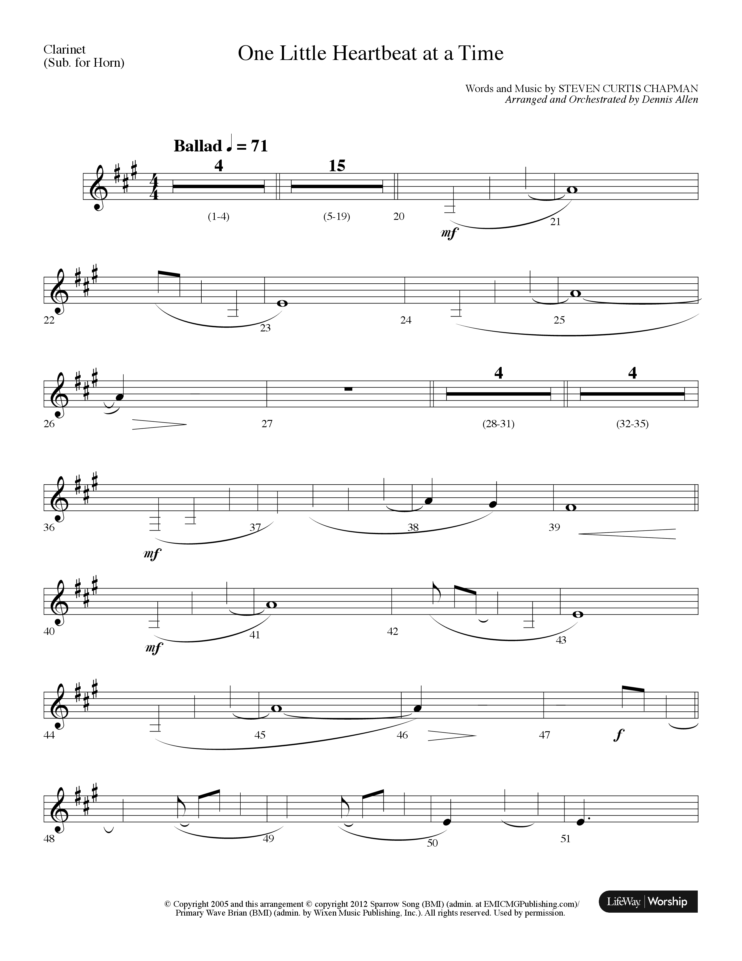 One Little Heartbeat At A Time (Choral Anthem SATB) Clarinet (Lifeway Choral / Arr. Dennis Allen)