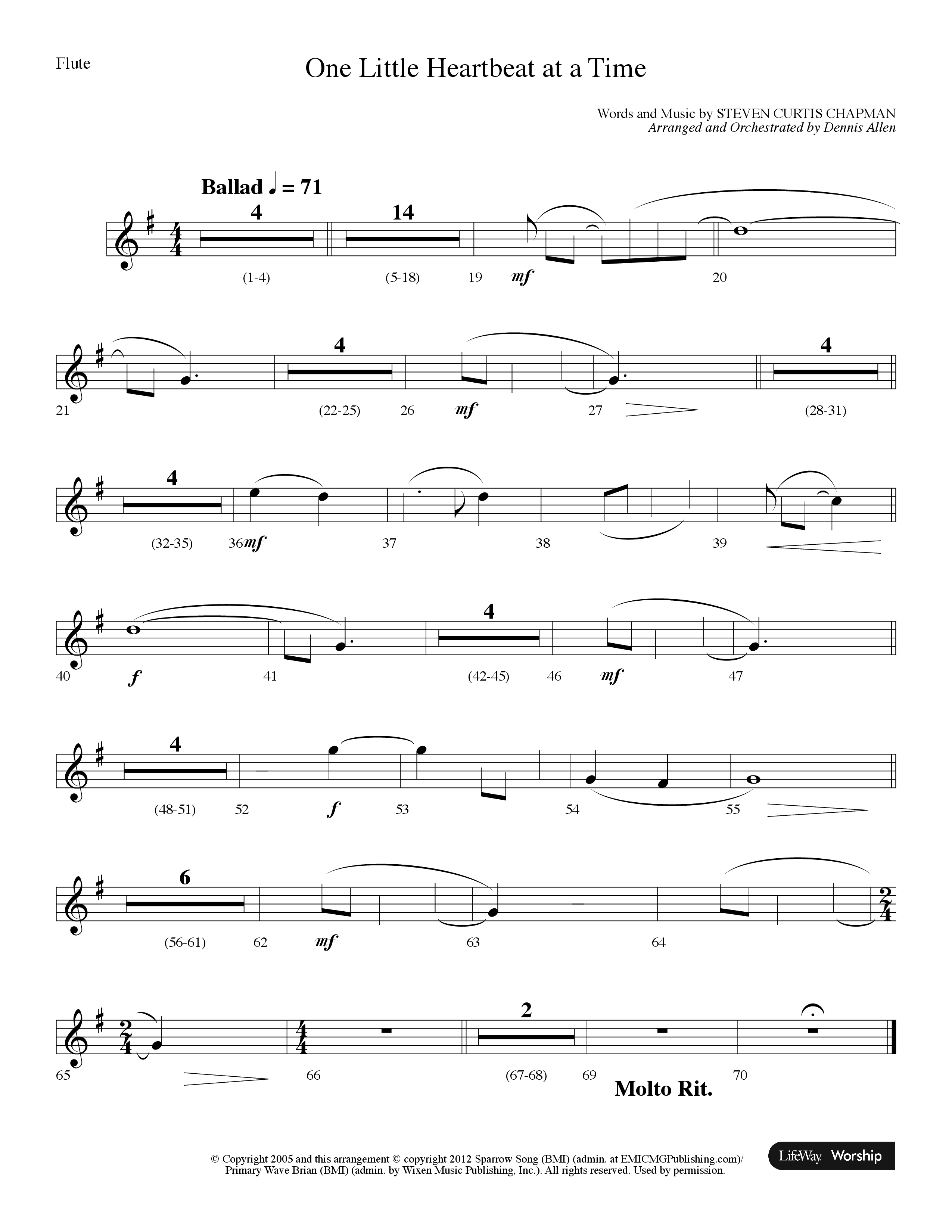 One Little Heartbeat At A Time (Choral Anthem SATB) Flute (Lifeway Choral / Arr. Dennis Allen)