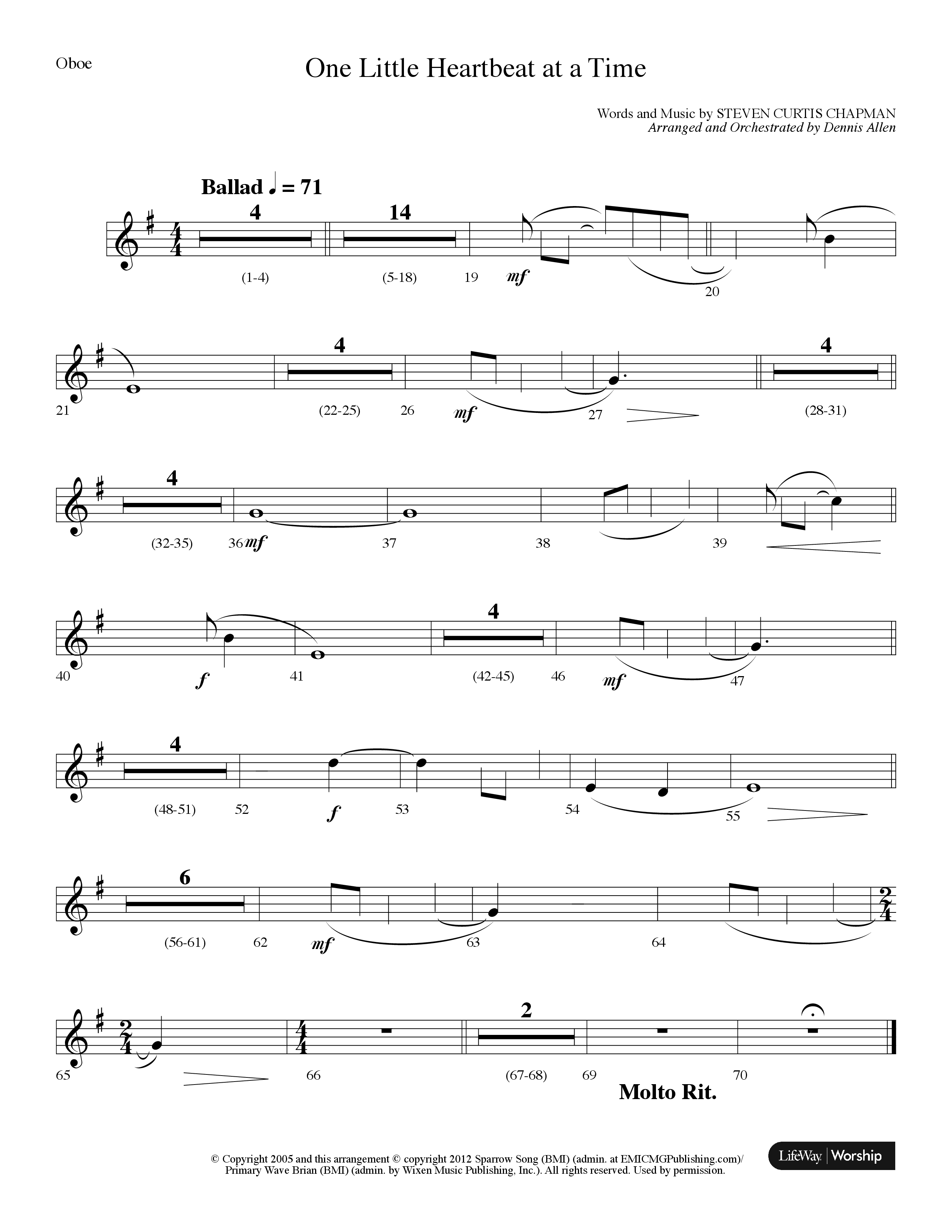 One Little Heartbeat At A Time (Choral Anthem SATB) Oboe (Lifeway Choral / Arr. Dennis Allen)