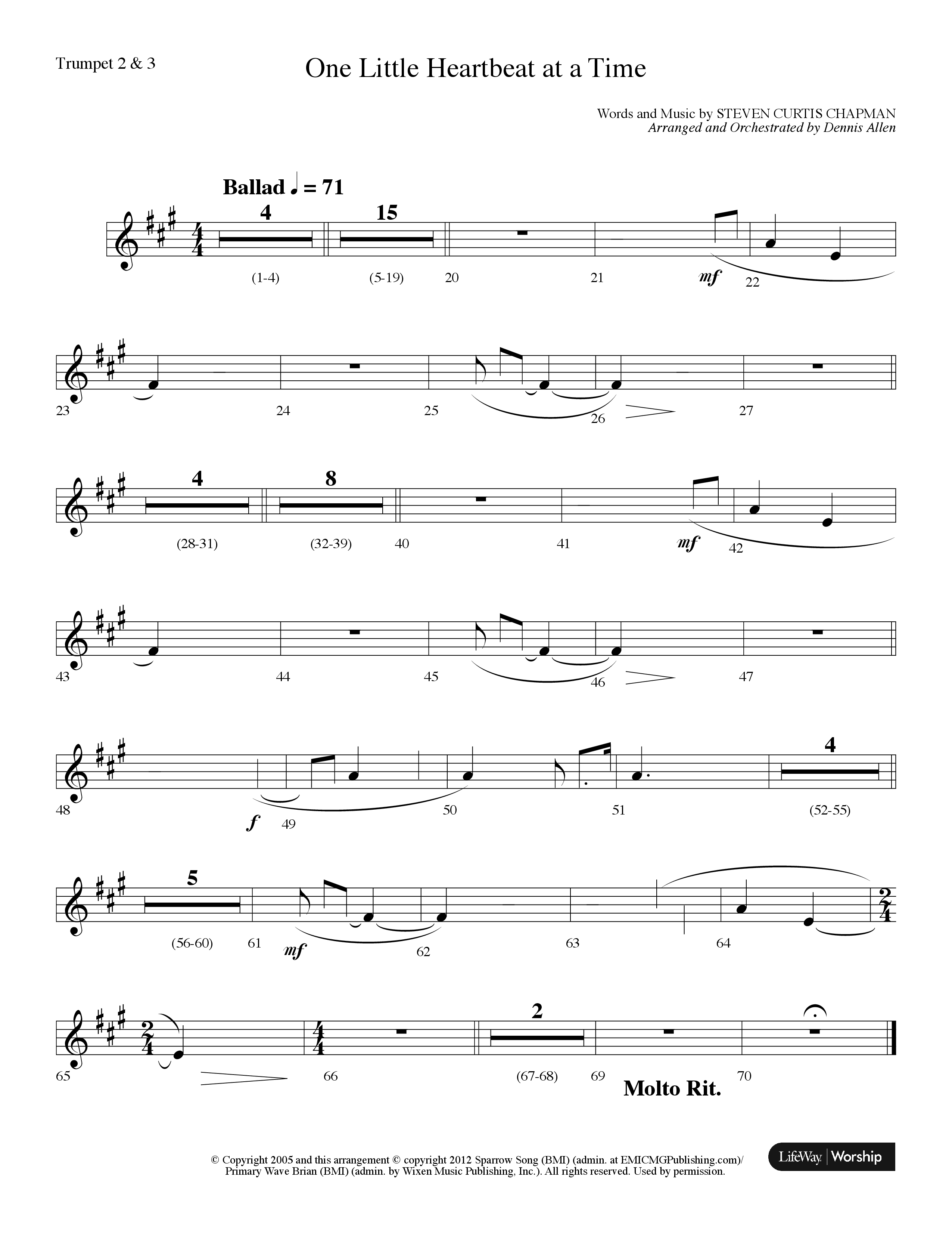 One Little Heartbeat At A Time (Choral Anthem SATB) Trumpet 2/3 (Lifeway Choral / Arr. Dennis Allen)