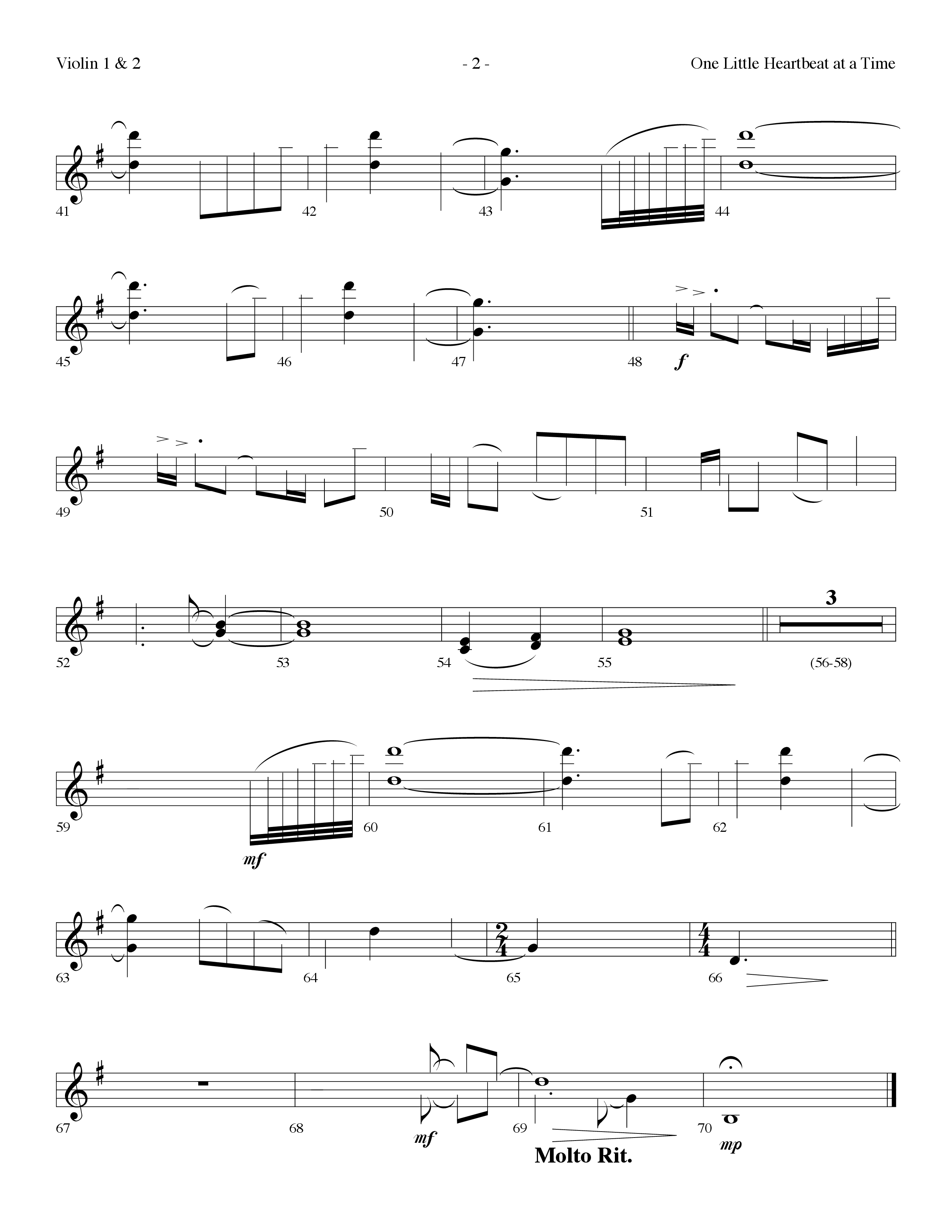 One Little Heartbeat At A Time (Choral Anthem SATB) Violin 1/2 (Lifeway Choral / Arr. Dennis Allen)