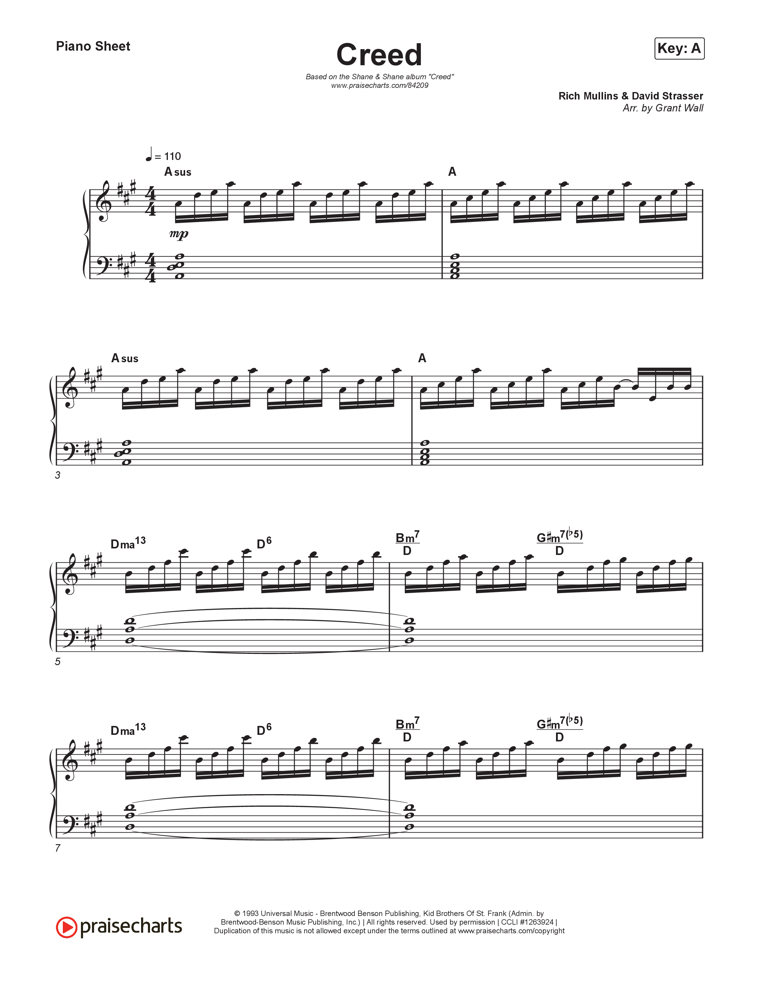 Creed Piano Sheet (Shane & Shane)