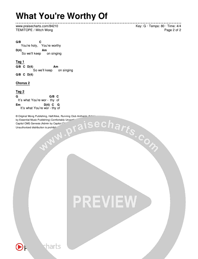 What You're Worthy Of Chords & Lyrics (TEMITOPE / Mitch Wong)