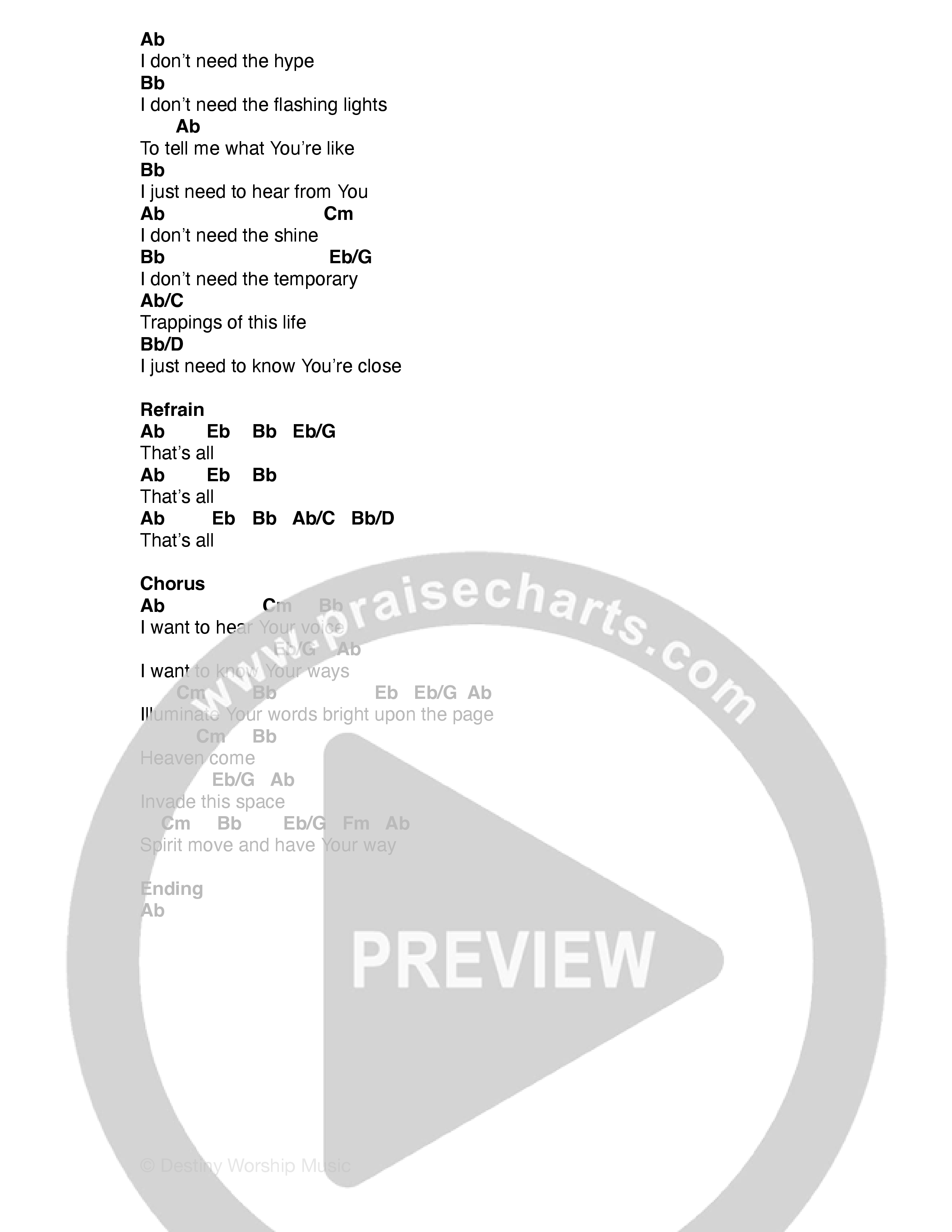 Closer To You (Live) Chord Chart (Destiny Worship Music)