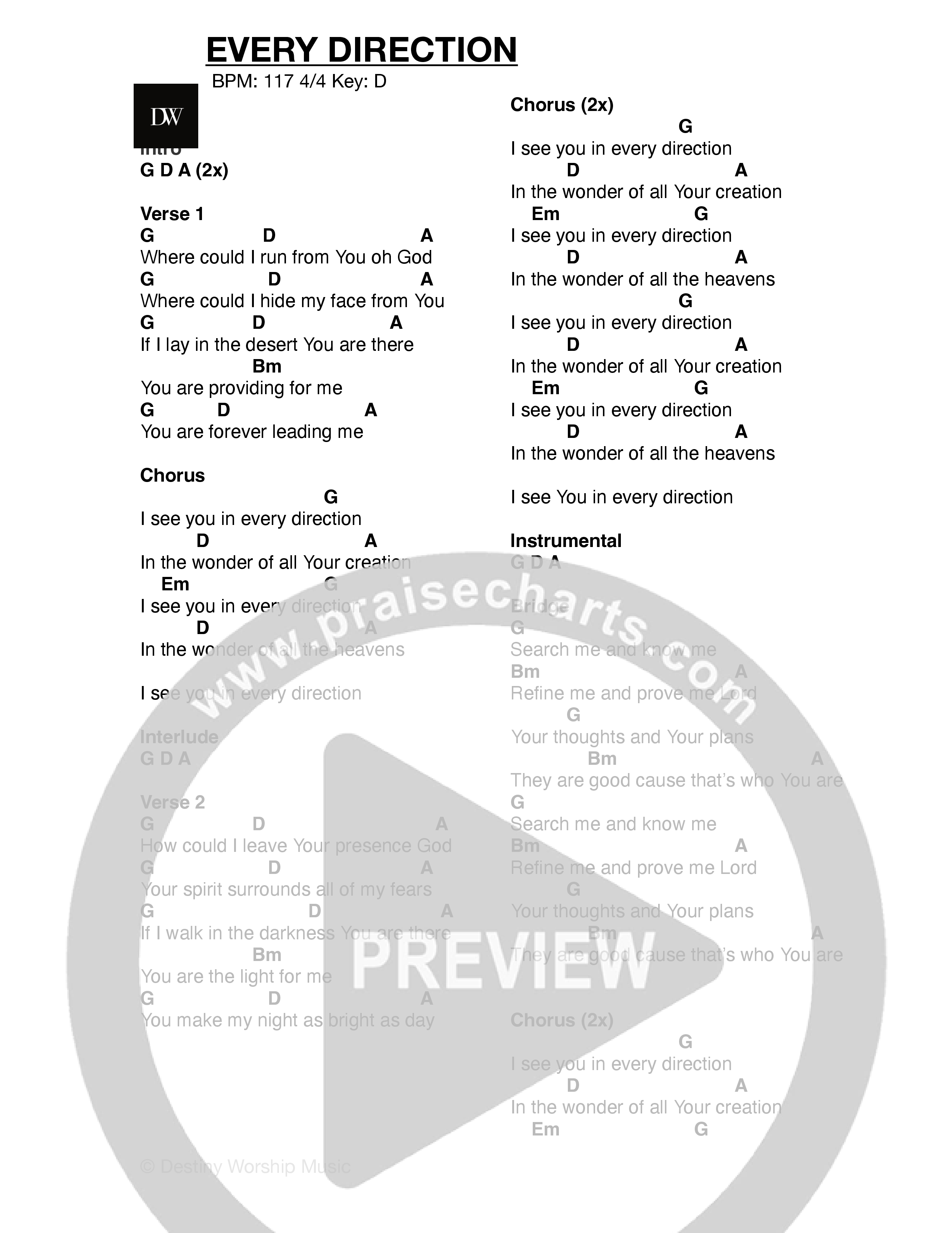 Every Direction (Live) Chord Chart (Destiny Worship Music)