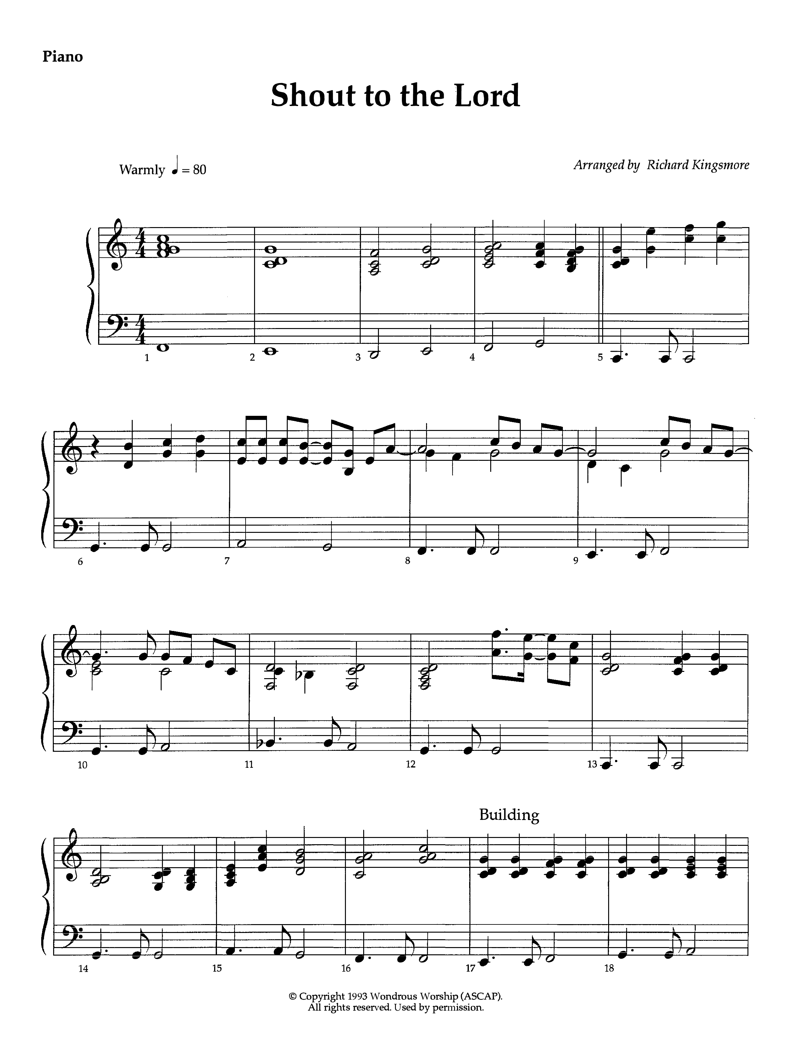 Shout To The Lord (Instrumental) Piano Sheet (Lifeway Worship / Arr. Richard Kingsmore)