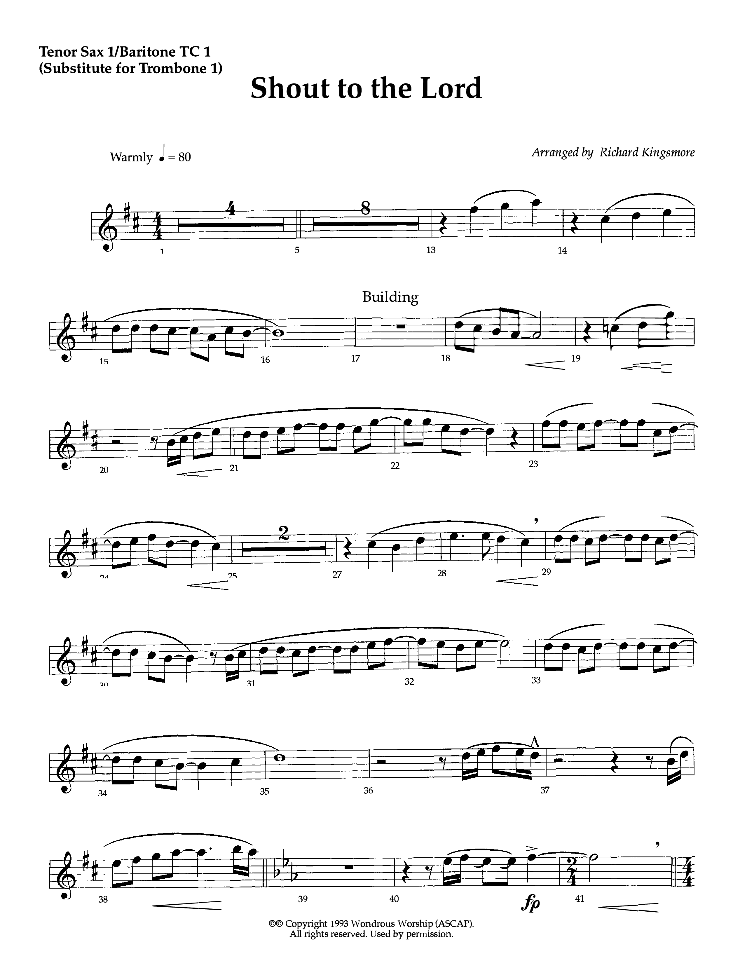 Shout To The Lord (Instrumental) Tenor Sax/Baritone T.C. (Lifeway Worship / Arr. Richard Kingsmore)