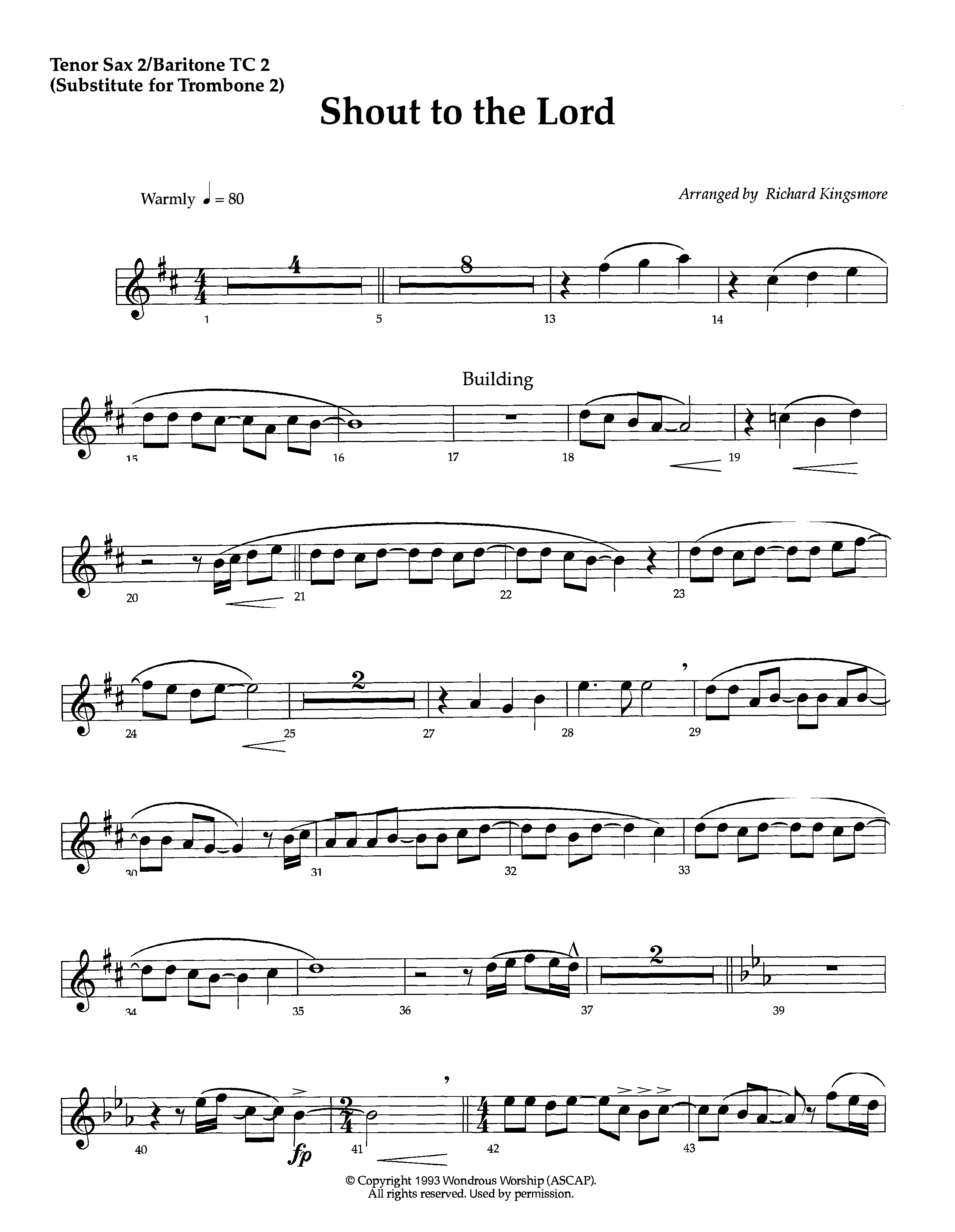 Shout To The Lord (Instrumental) Tenor Sax/Baritone T.C. (Lifeway Worship / Arr. Richard Kingsmore)