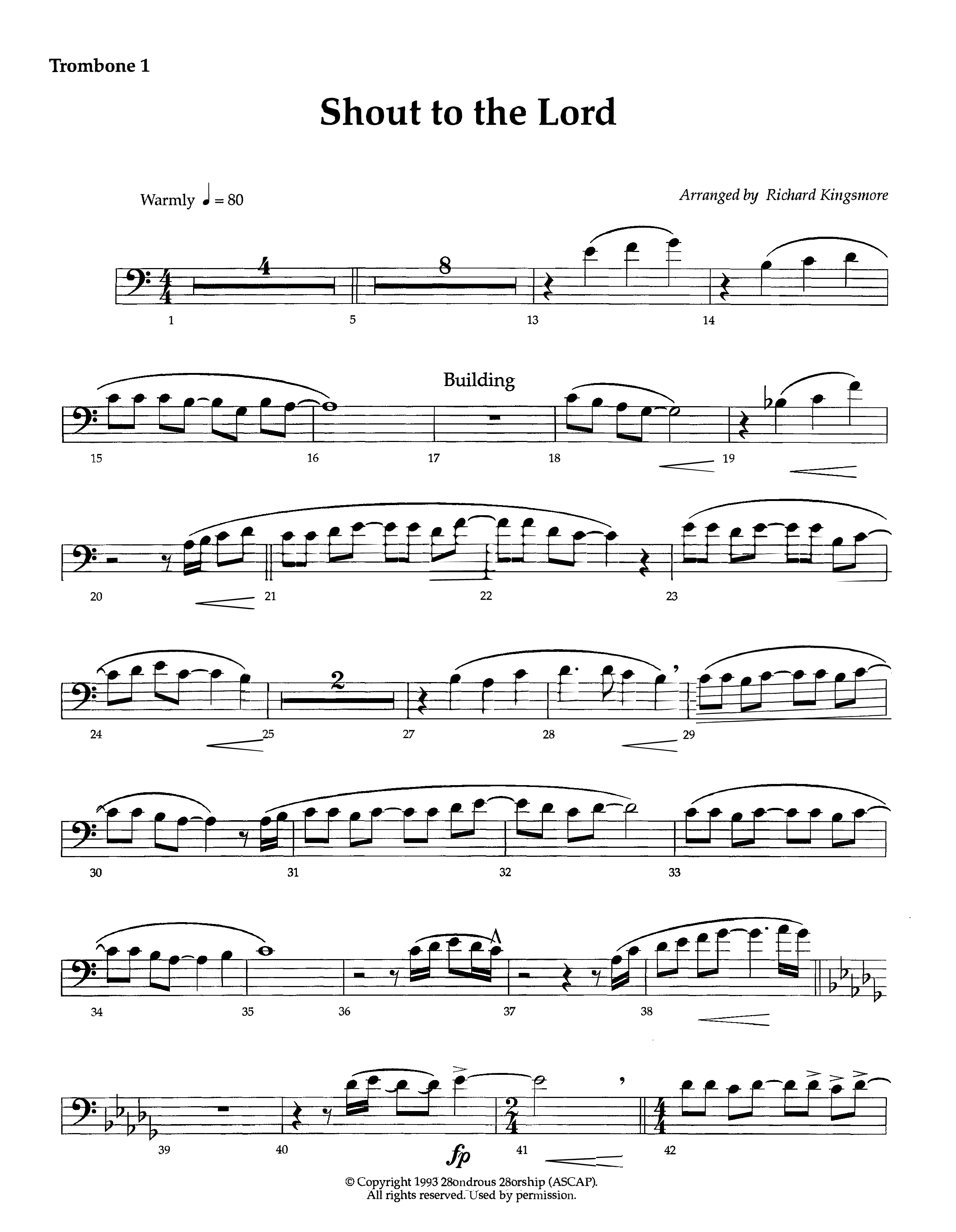 Shout To The Lord (Instrumental) Trombone 1 (Lifeway Worship / Arr. Richard Kingsmore)