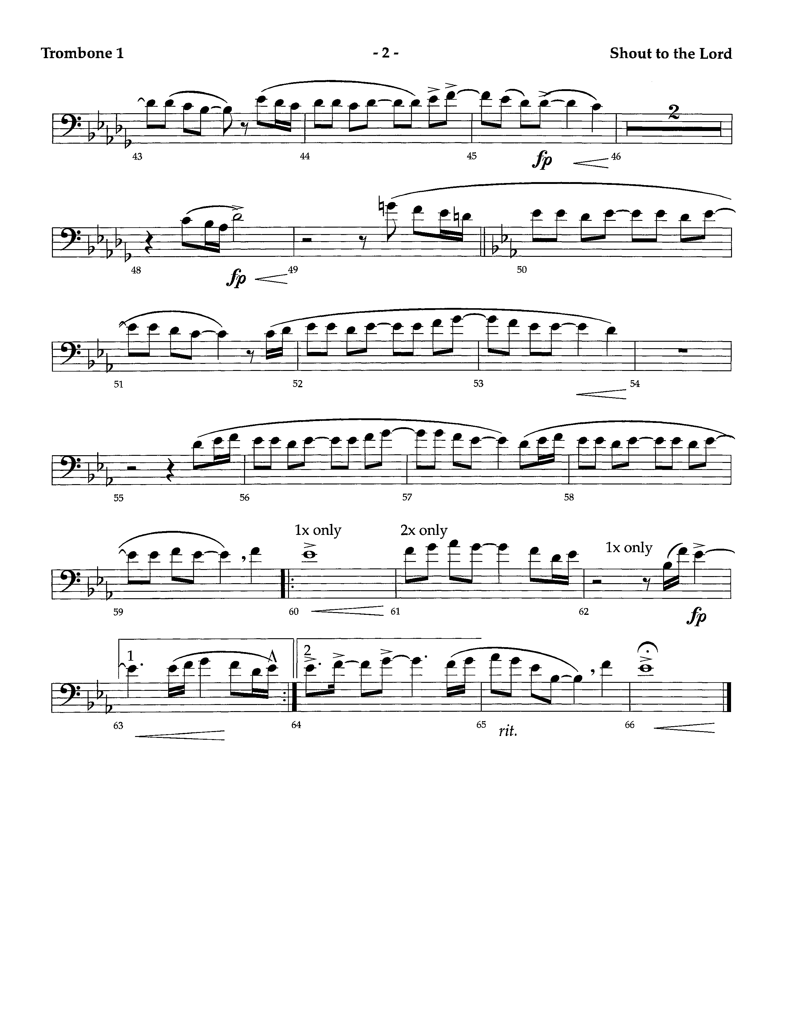 Shout To The Lord (Instrumental) Trombone 1 (Lifeway Worship / Arr. Richard Kingsmore)