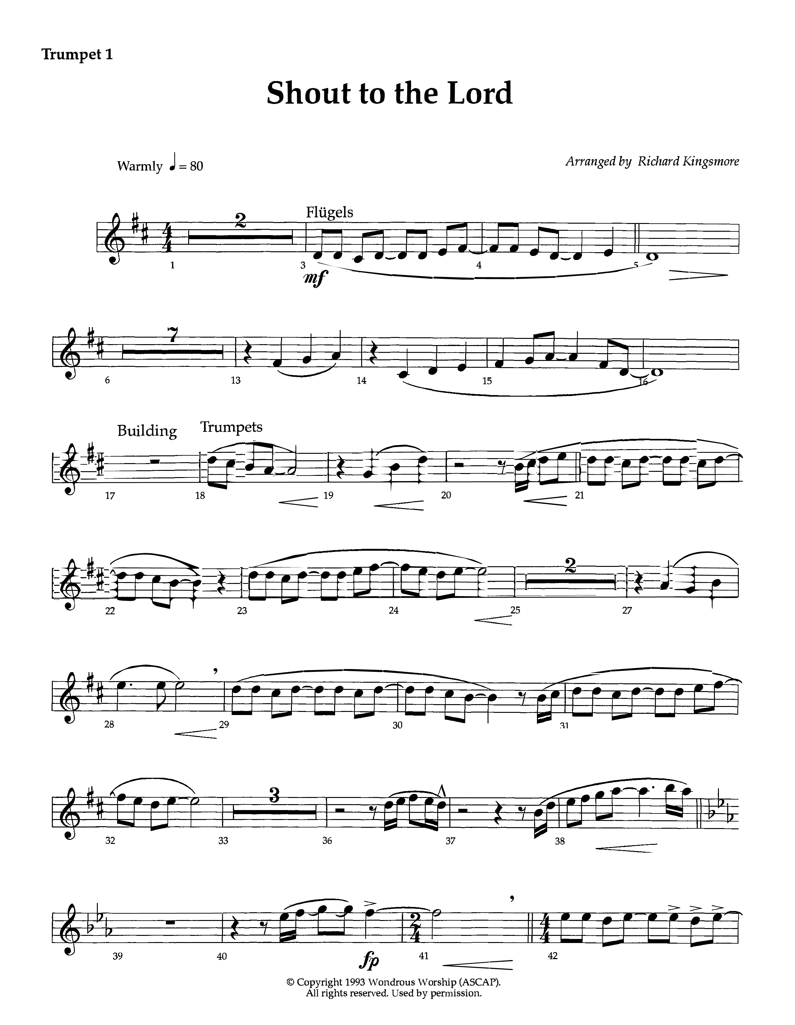 Shout To The Lord (Instrumental) Trumpet 1 (Lifeway Worship / Arr. Richard Kingsmore)