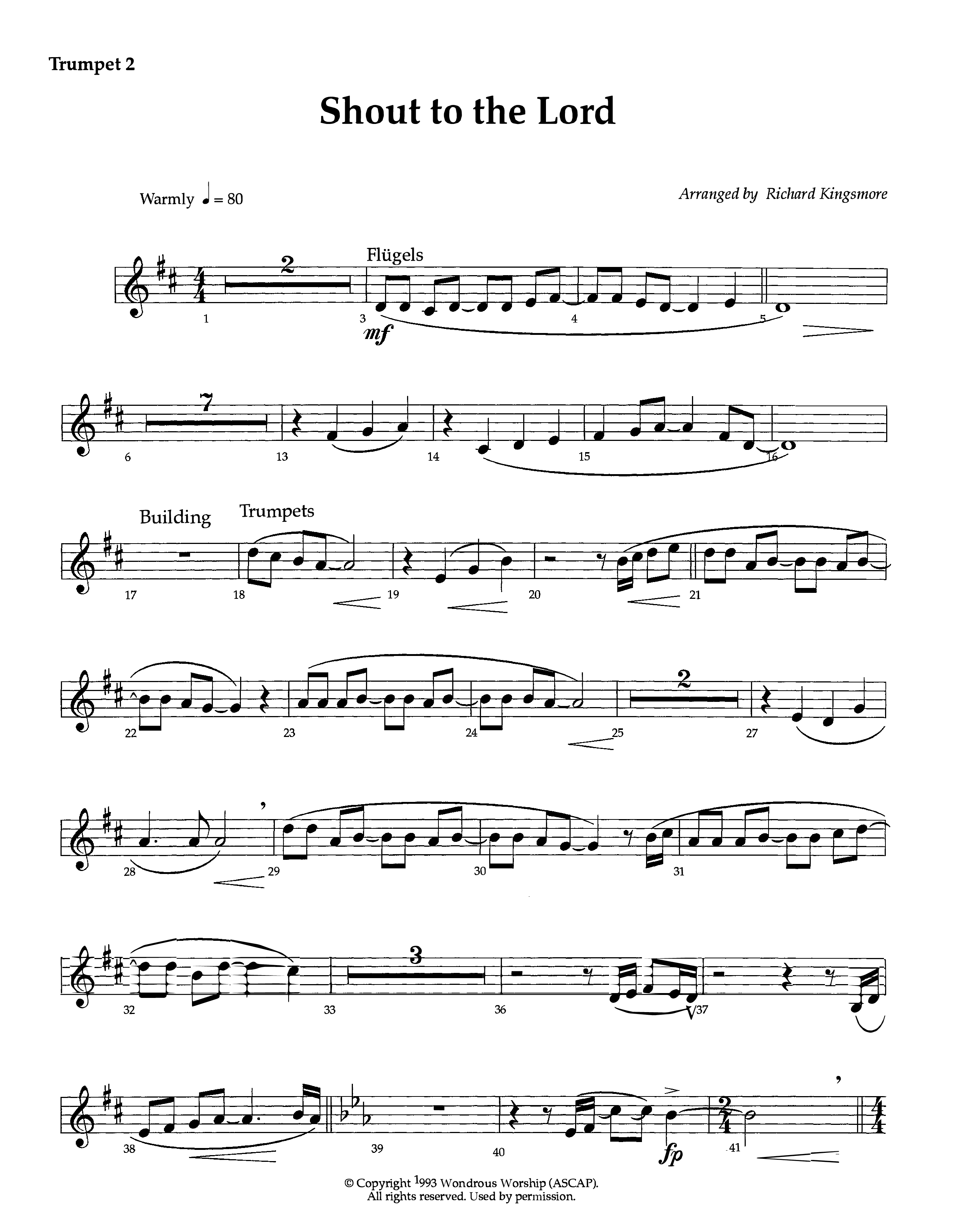 Shout To The Lord (Instrumental) Trumpet 2 (Lifeway Worship / Arr. Richard Kingsmore)