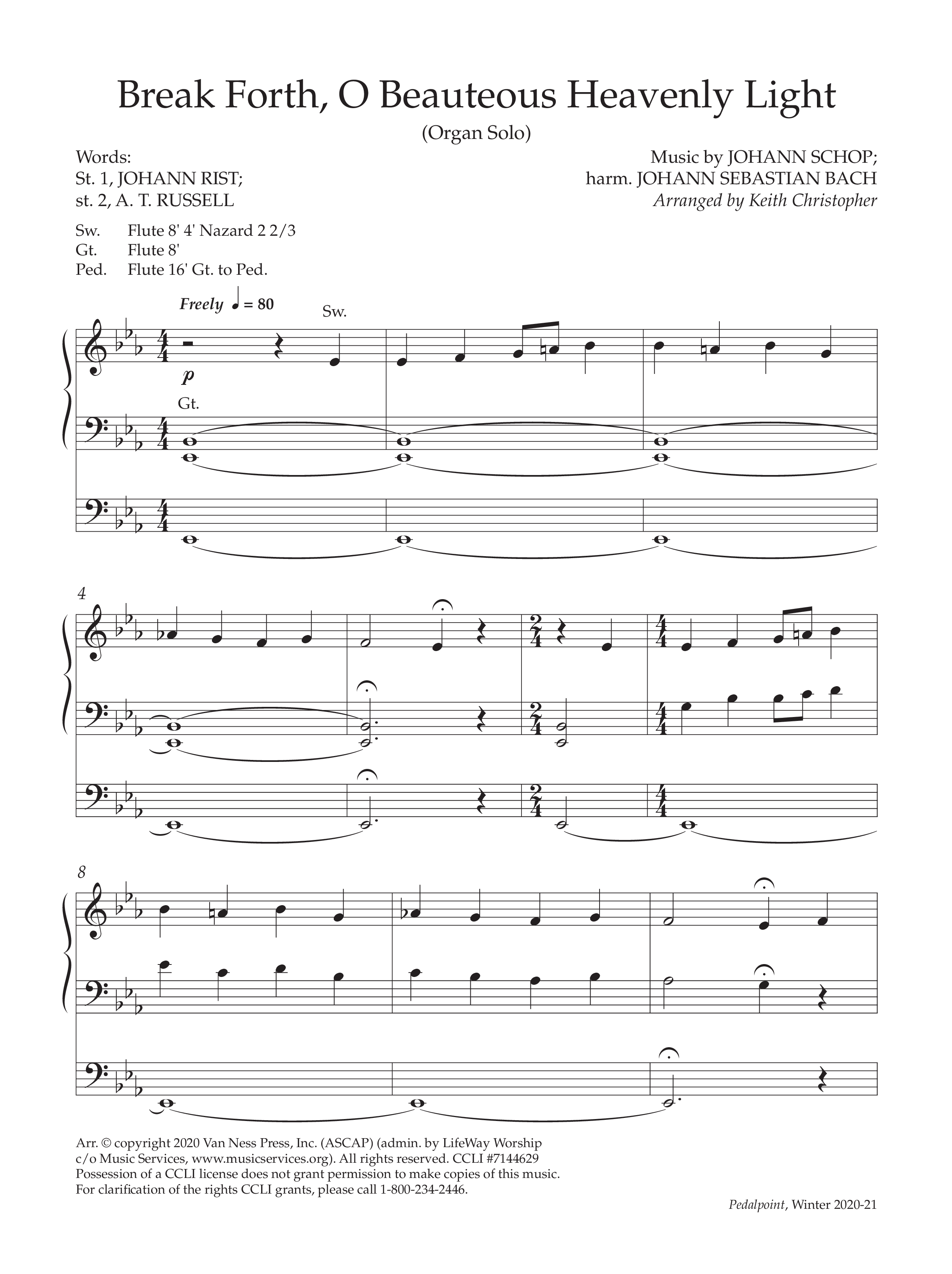 Break Forth O Beauteous Heavenly Light (Instrumental) Organ (Lifeway Worship / Arr. Keith Christopher)