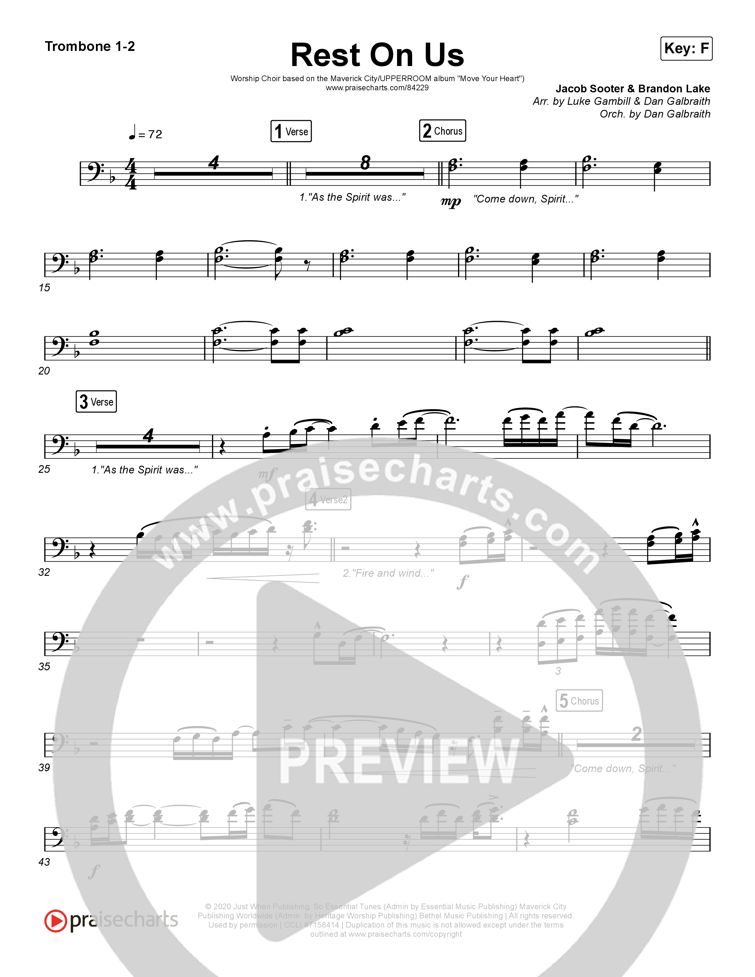 Rest On Us (Worship Choir/SAB) Trombone 1/2 (Maverick City Music / UPPERROOM / Brandon Lake / Eniola Abioye / Arr. Luke Gambill)