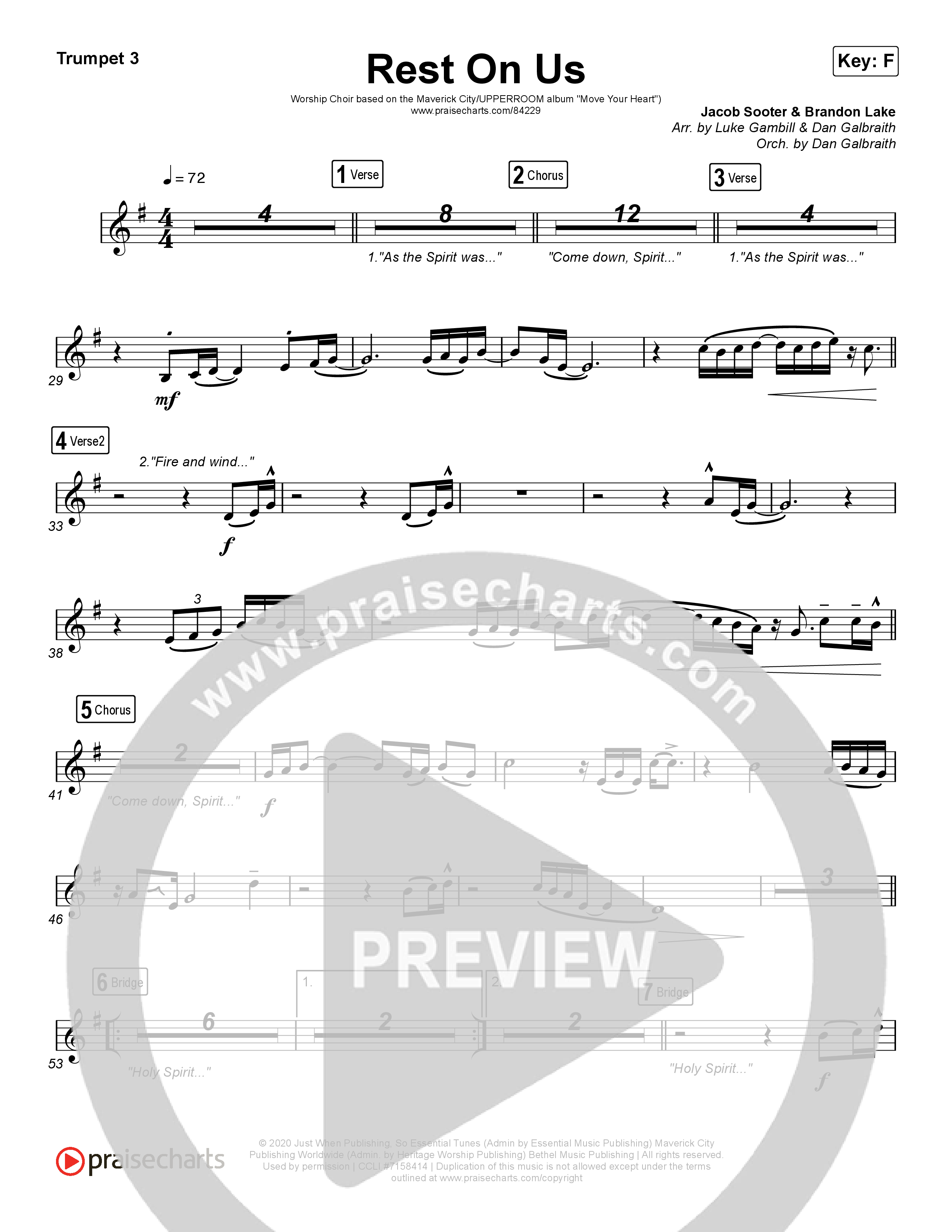 Rest On Us (Worship Choir/SAB) Trumpet 3 (Maverick City Music / UPPERROOM / Brandon Lake / Eniola Abioye / Arr. Luke Gambill)