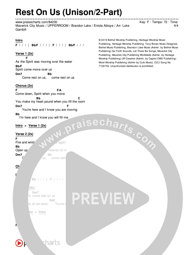 Rest On Us (Unison/2-Part) Chords & Lyrics (Maverick City Music / UPPERROOM / Brandon Lake / Eniola Abioye / Arr. Luke Gambill)