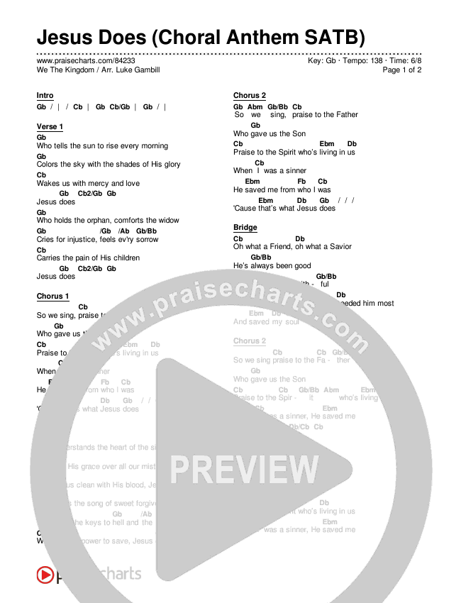 Jesus Does (Choral Anthem SATB) Chords & Lyrics (We The Kingdom / Arr. Luke Gambill)
