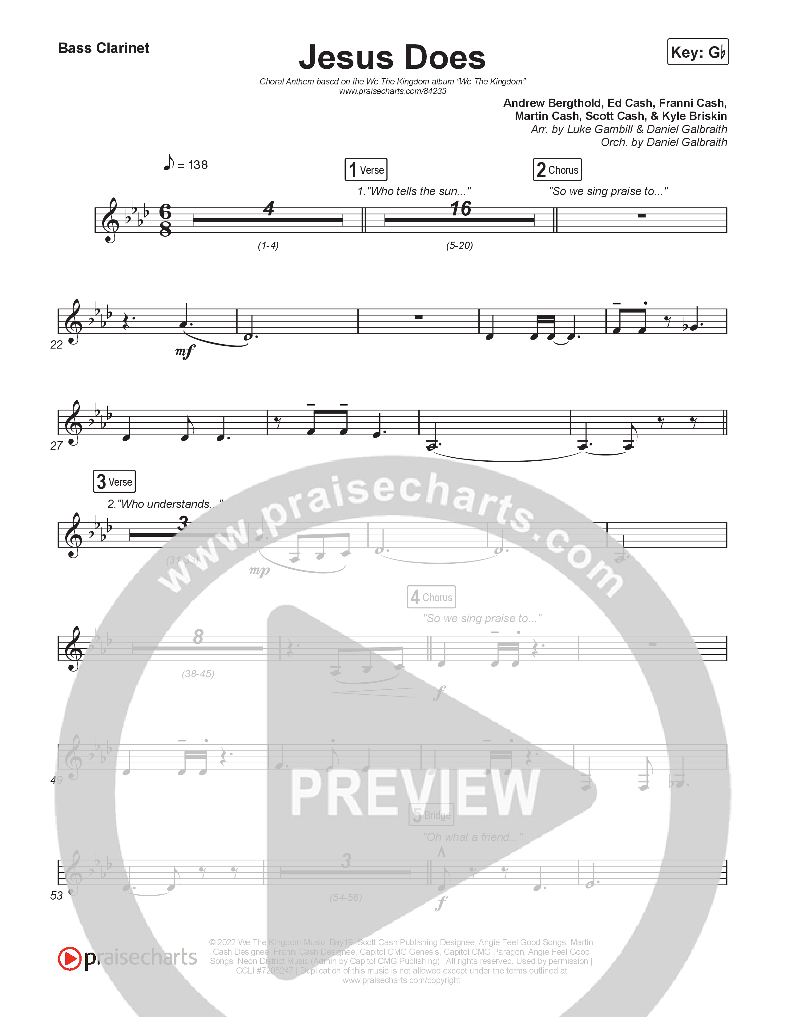 Jesus Does (Choral Anthem SATB) Bass Clarinet (We The Kingdom / Arr. Luke Gambill)