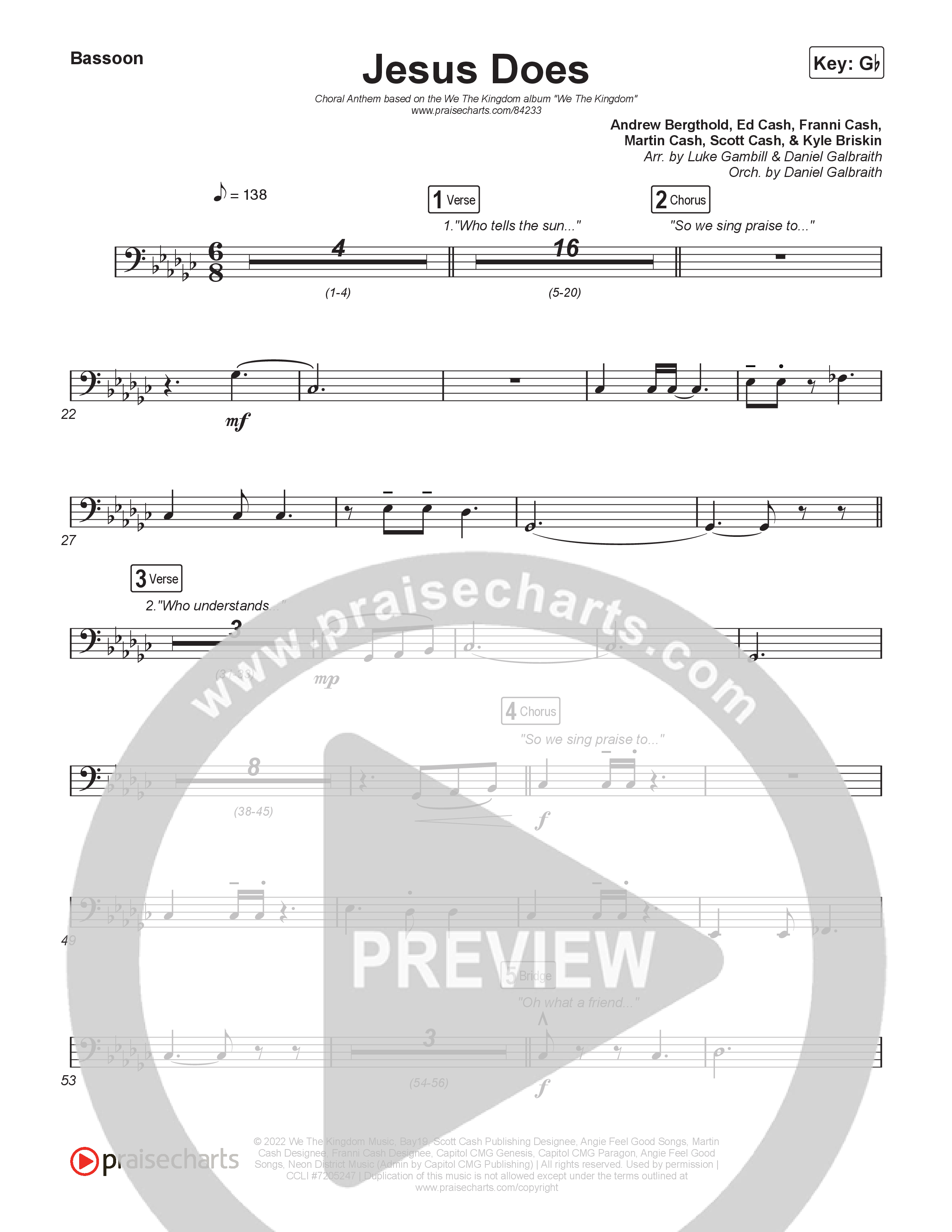 Jesus Does (Choral Anthem SATB) Bassoon (We The Kingdom / Arr. Luke Gambill)