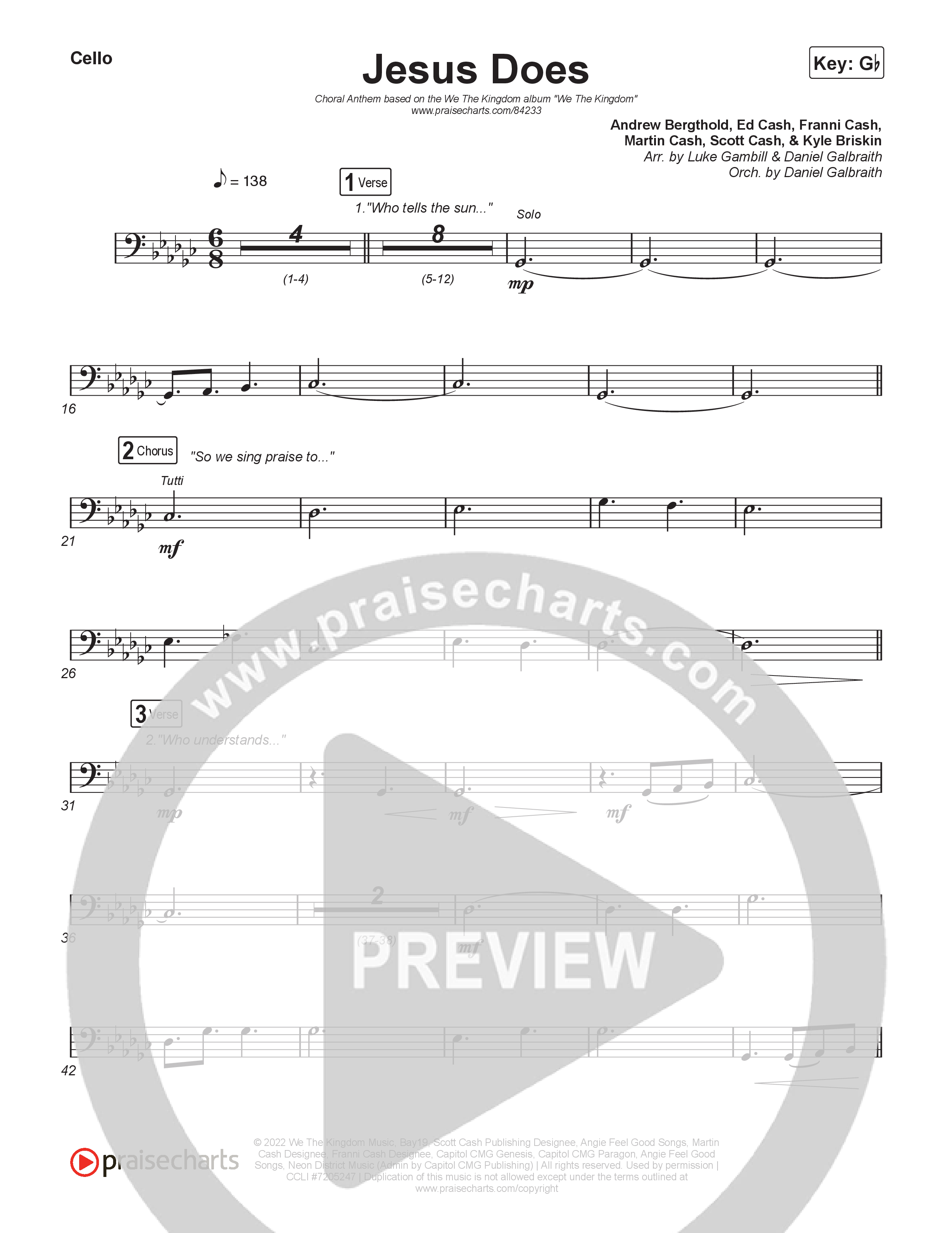 Jesus Does (Choral Anthem SATB) Cello (We The Kingdom / Arr. Luke Gambill)