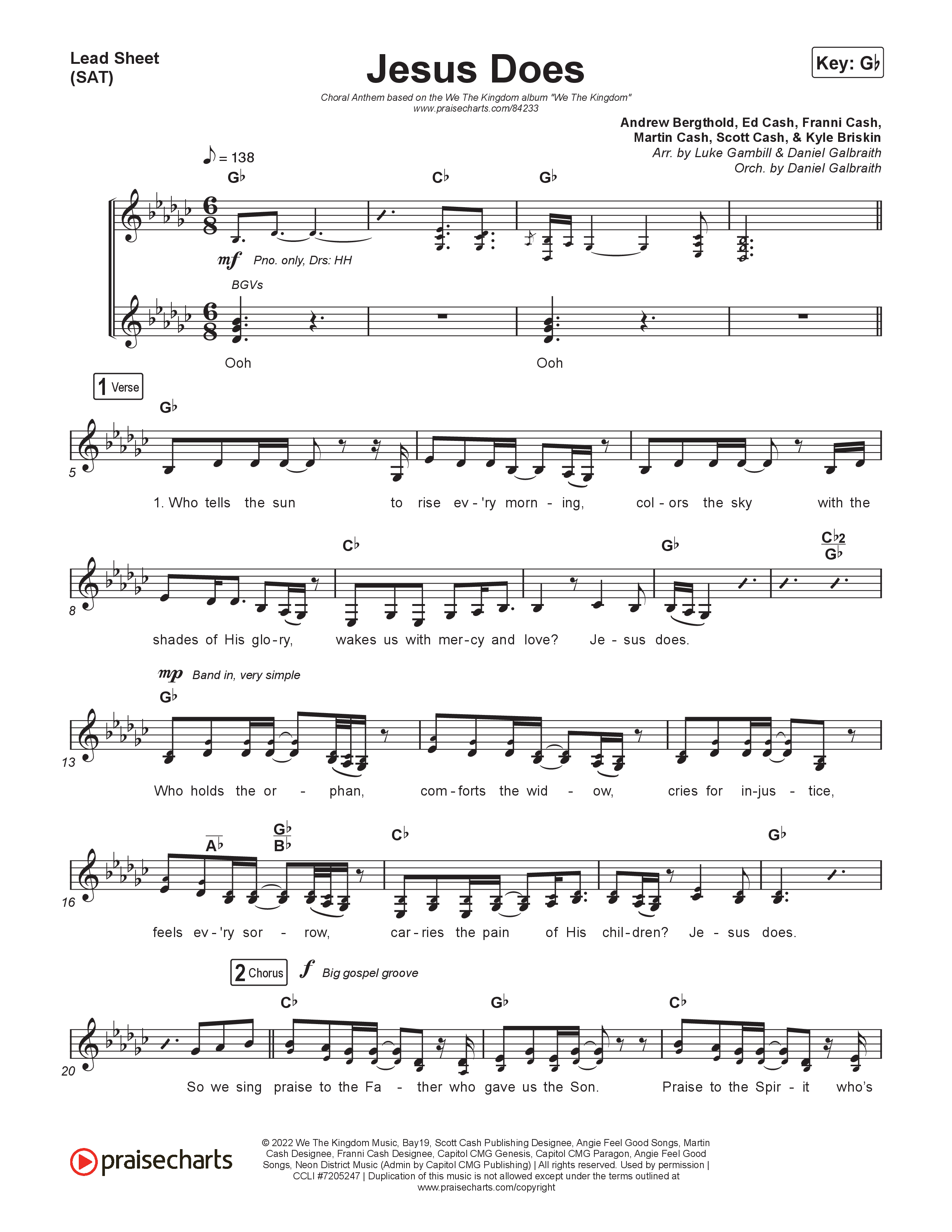 Jesus Does (Choral Anthem SATB) Lead Sheet (SAT) (We The Kingdom / Arr. Luke Gambill)