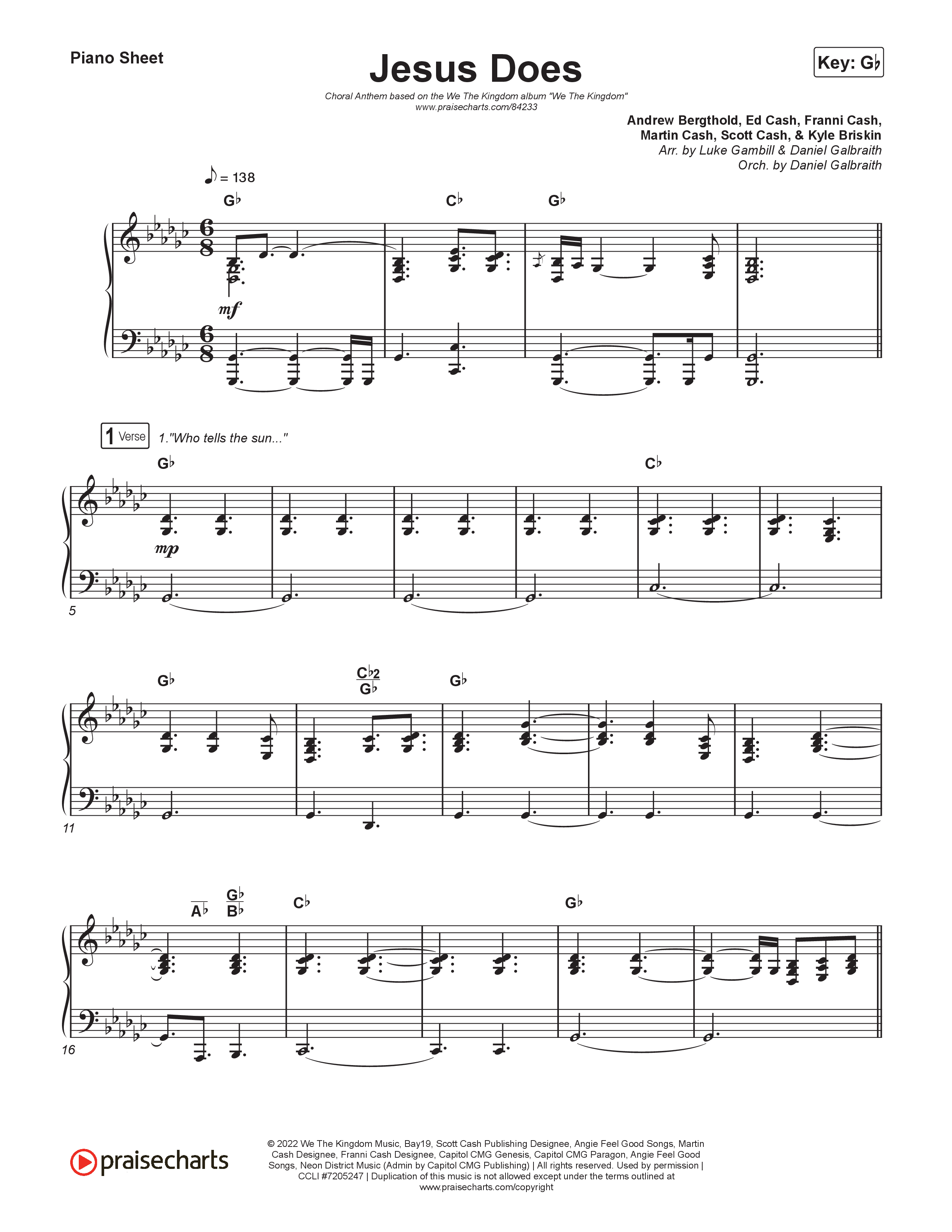 Jesus Does (Choral Anthem SATB) Piano Sheet (We The Kingdom / Arr. Luke Gambill)