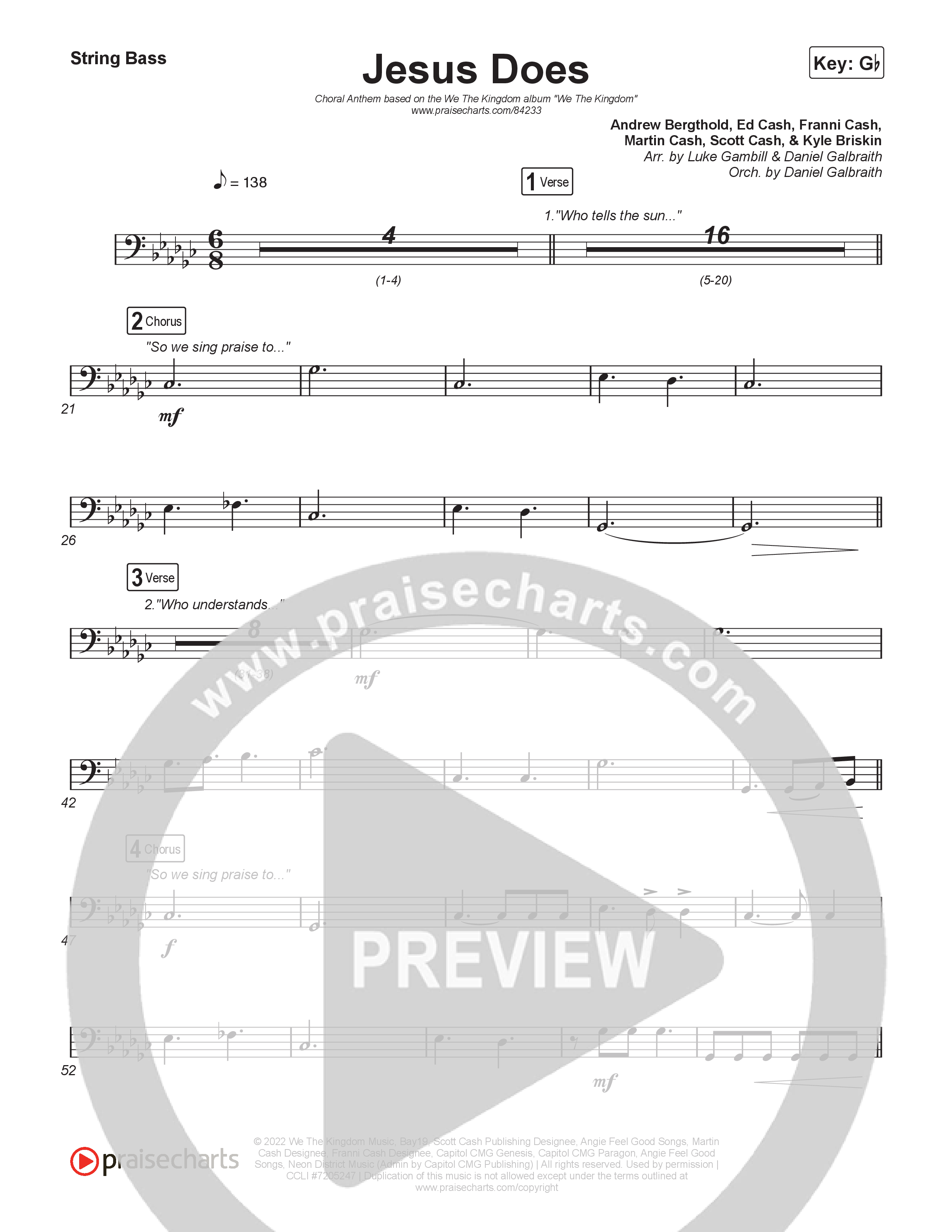 Jesus Does (Choral Anthem SATB) String Bass (We The Kingdom / Arr. Luke Gambill)