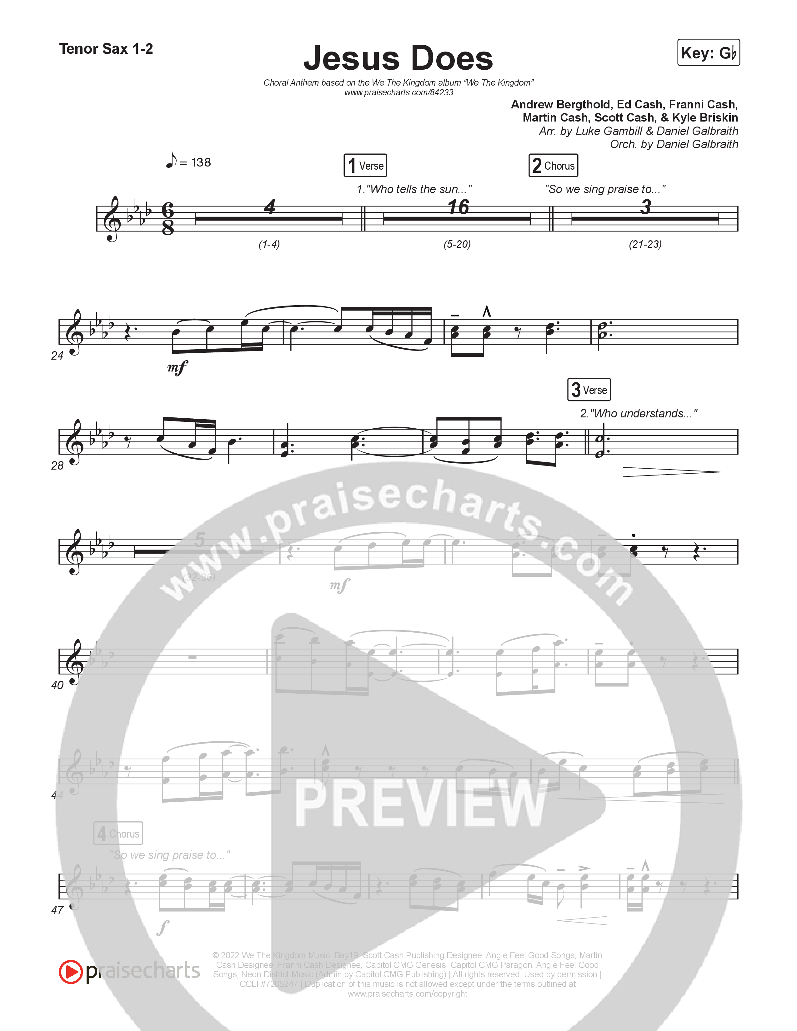 Jesus Does (Choral Anthem SATB) Tenor Sax 1,2 (We The Kingdom / Arr. Luke Gambill)