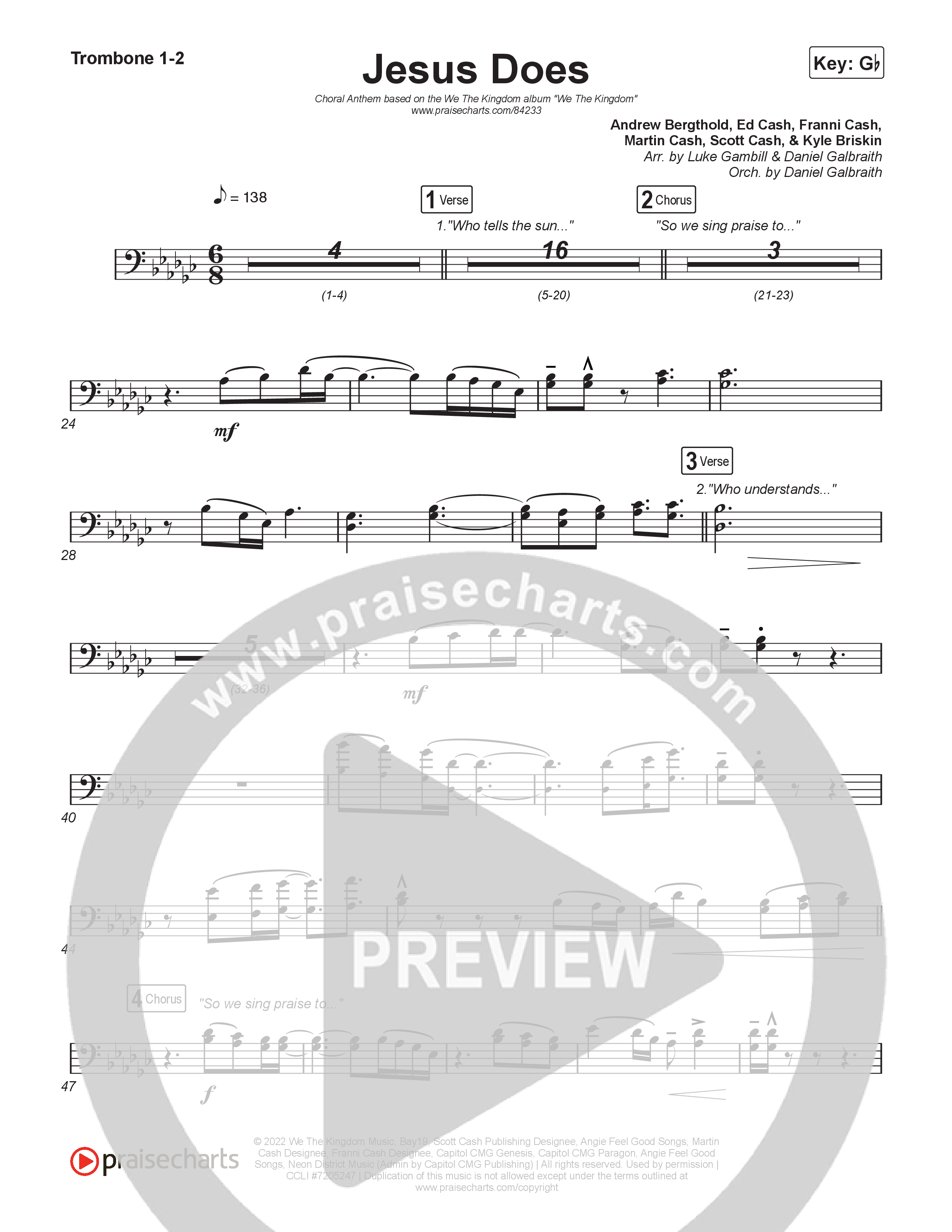Jesus Does (Choral Anthem SATB) Trombone 1/2 (We The Kingdom / Arr. Luke Gambill)
