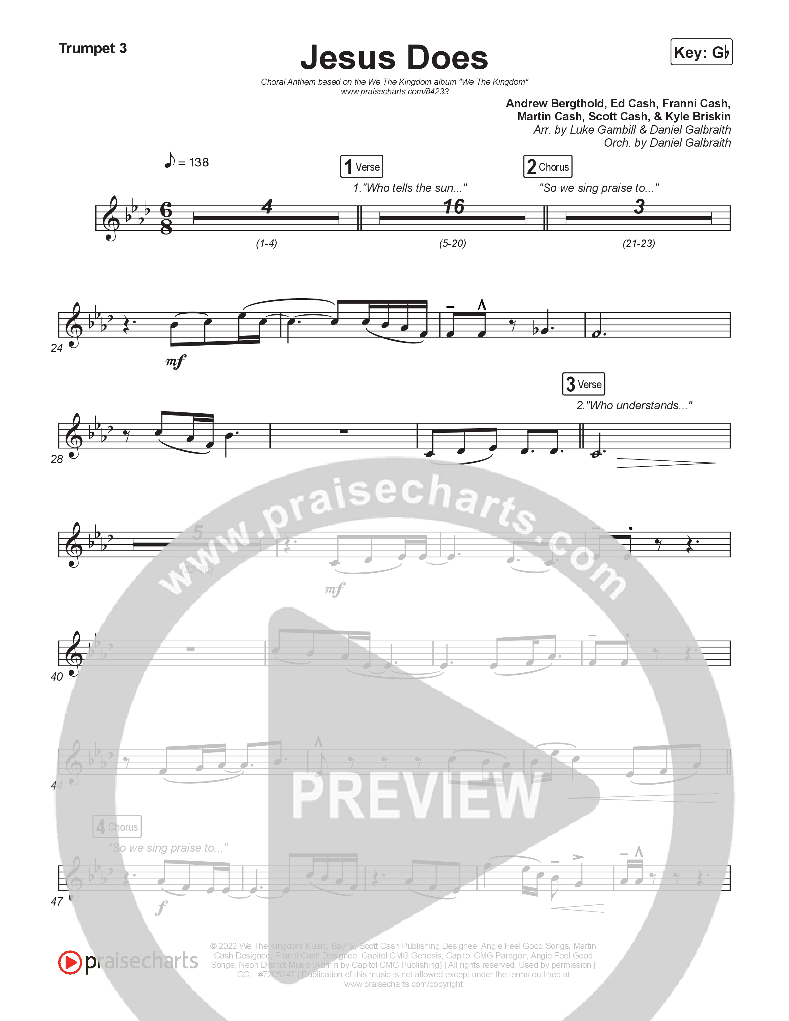 Jesus Does (Choral Anthem SATB) Trumpet 3 (We The Kingdom / Arr. Luke Gambill)