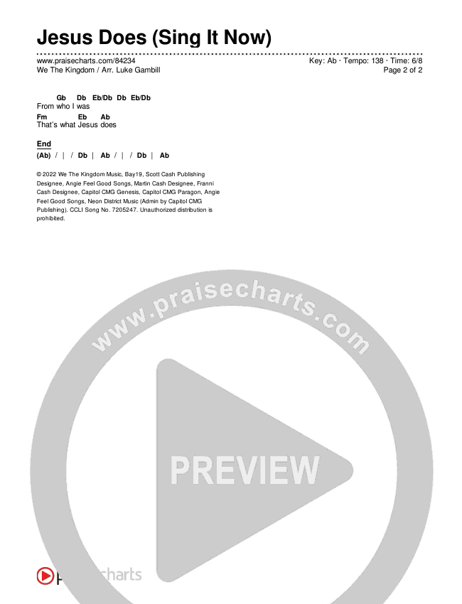 Jesus Does (Sing It Now) Chords & Lyrics (We The Kingdom / Arr. Luke Gambill)