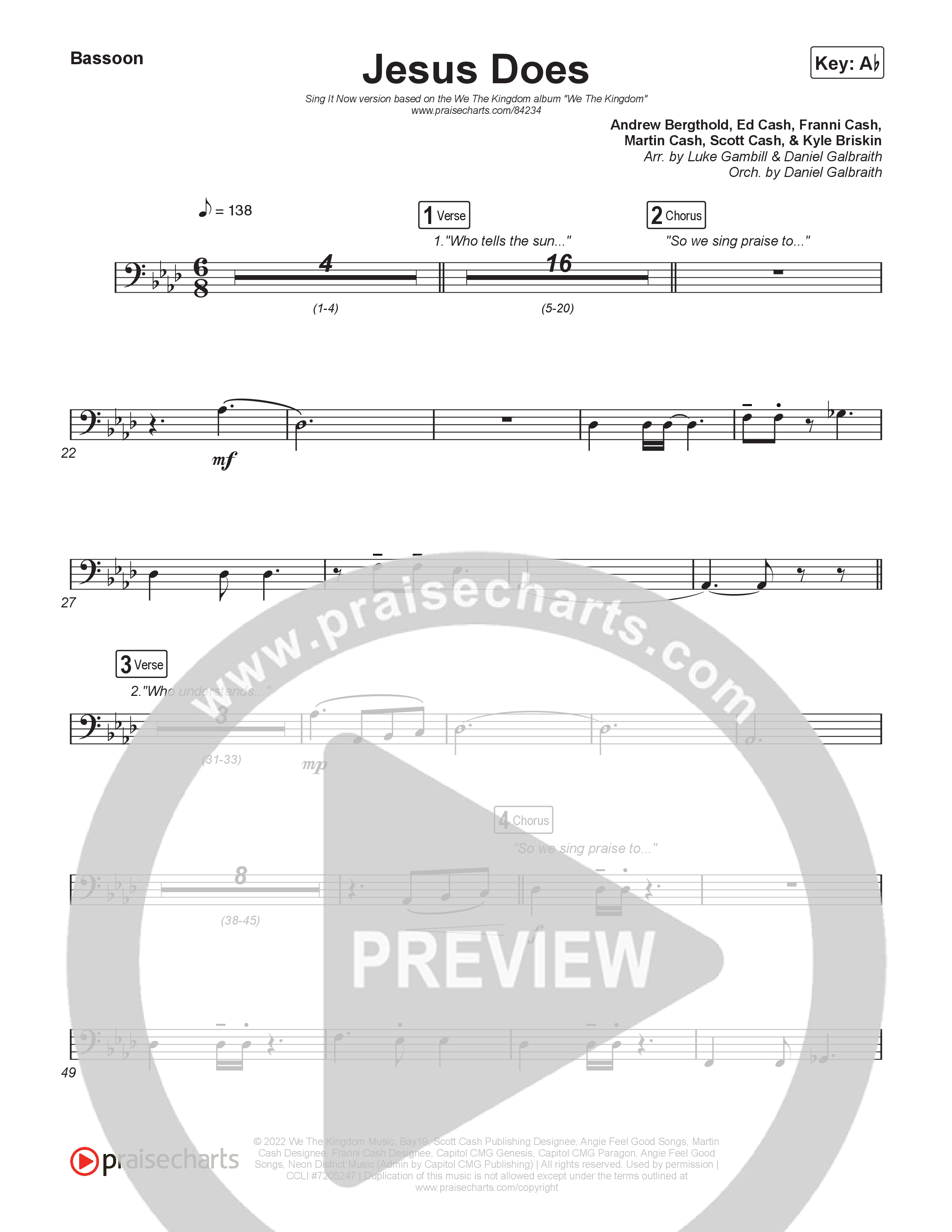 Jesus Does (Sing It Now) Bassoon (We The Kingdom / Arr. Luke Gambill)