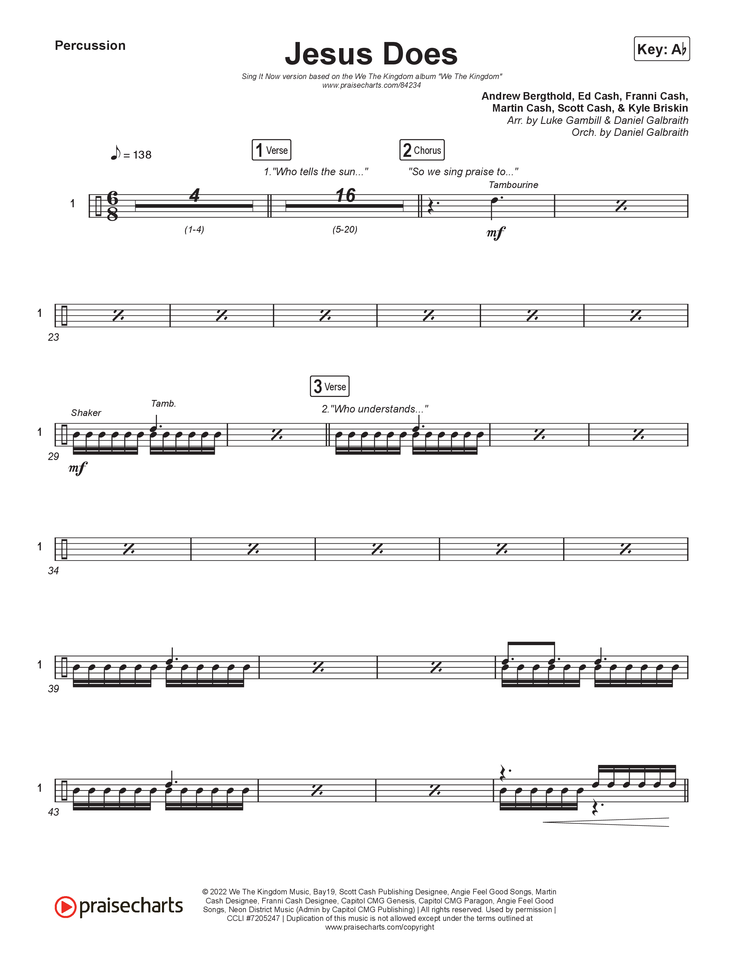 Jesus Does (Sing It Now) Percussion (We The Kingdom / Arr. Luke Gambill)