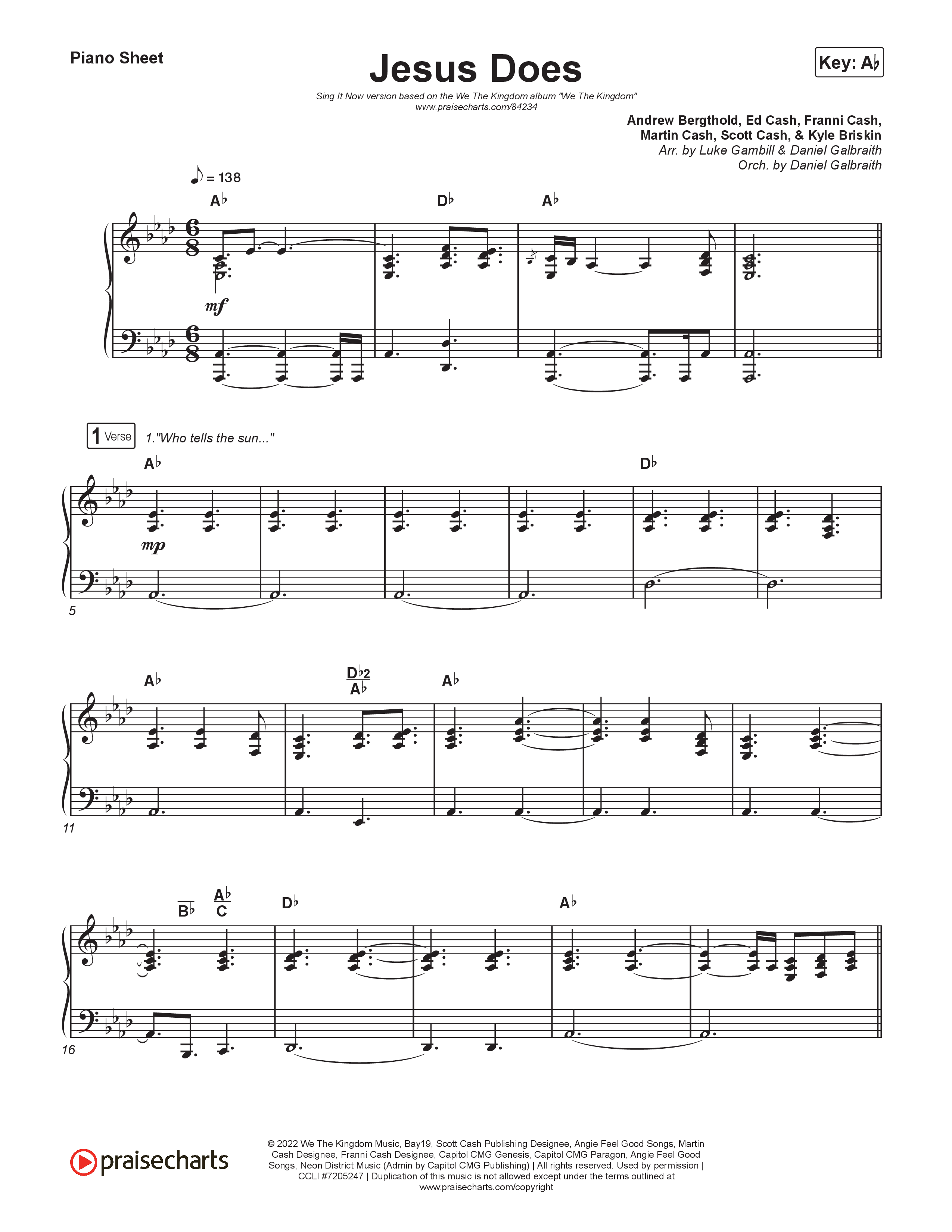 Jesus Does (Sing It Now) Piano Sheet (We The Kingdom / Arr. Luke Gambill)