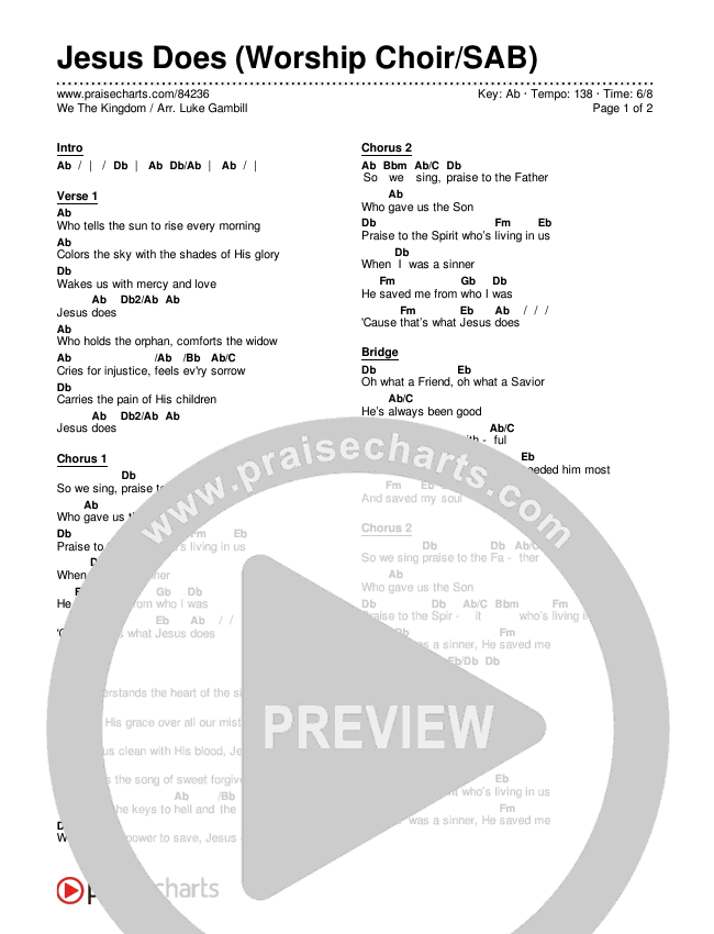 Jesus Does (Worship Choir/SAB) Chords & Lyrics (We The Kingdom / Arr. Luke Gambill)