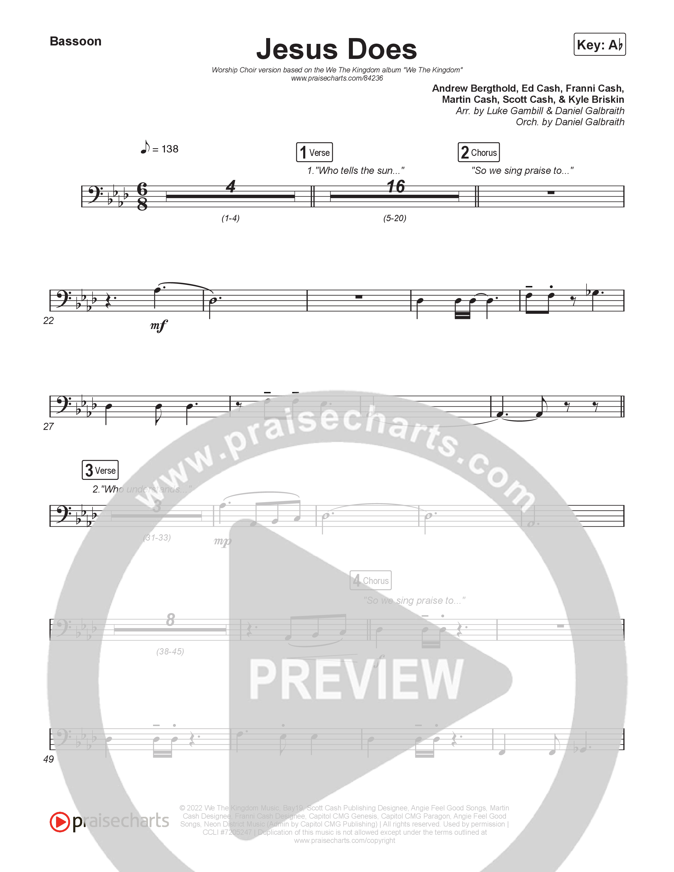 Jesus Does (Worship Choir/SAB) Bassoon (We The Kingdom / Arr. Luke Gambill)