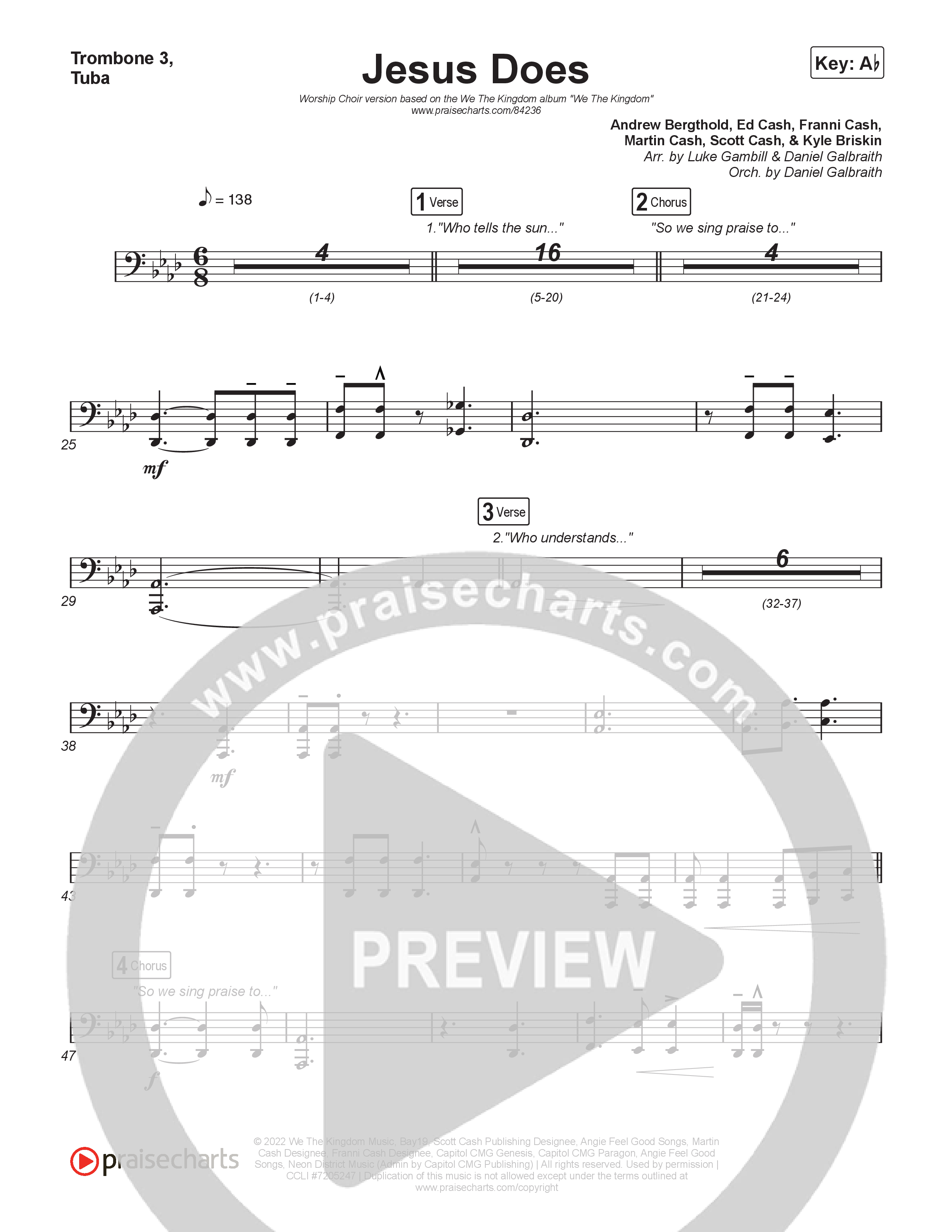 Jesus Does (Worship Choir/SAB) Trombone 3/Tuba (We The Kingdom / Arr. Luke Gambill)