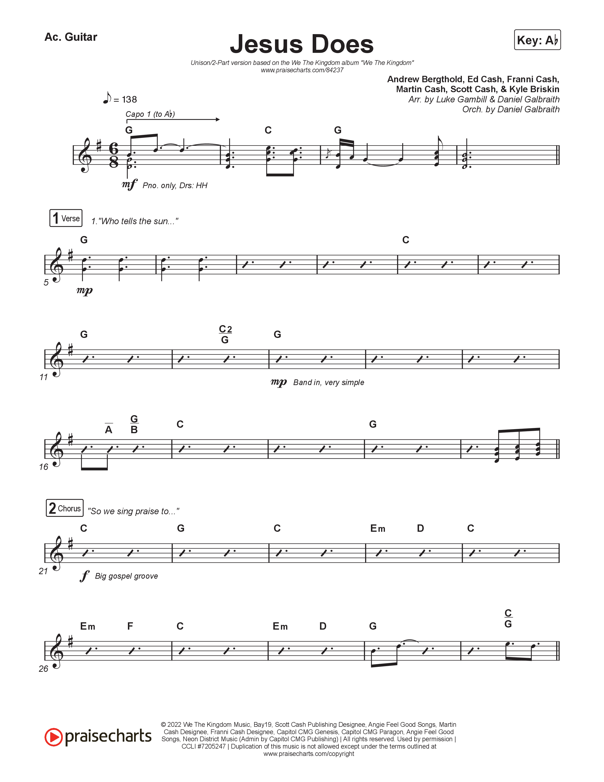 Jesus Does (Unison/2-Part) Acoustic Guitar (We The Kingdom / Arr. Luke Gambill)