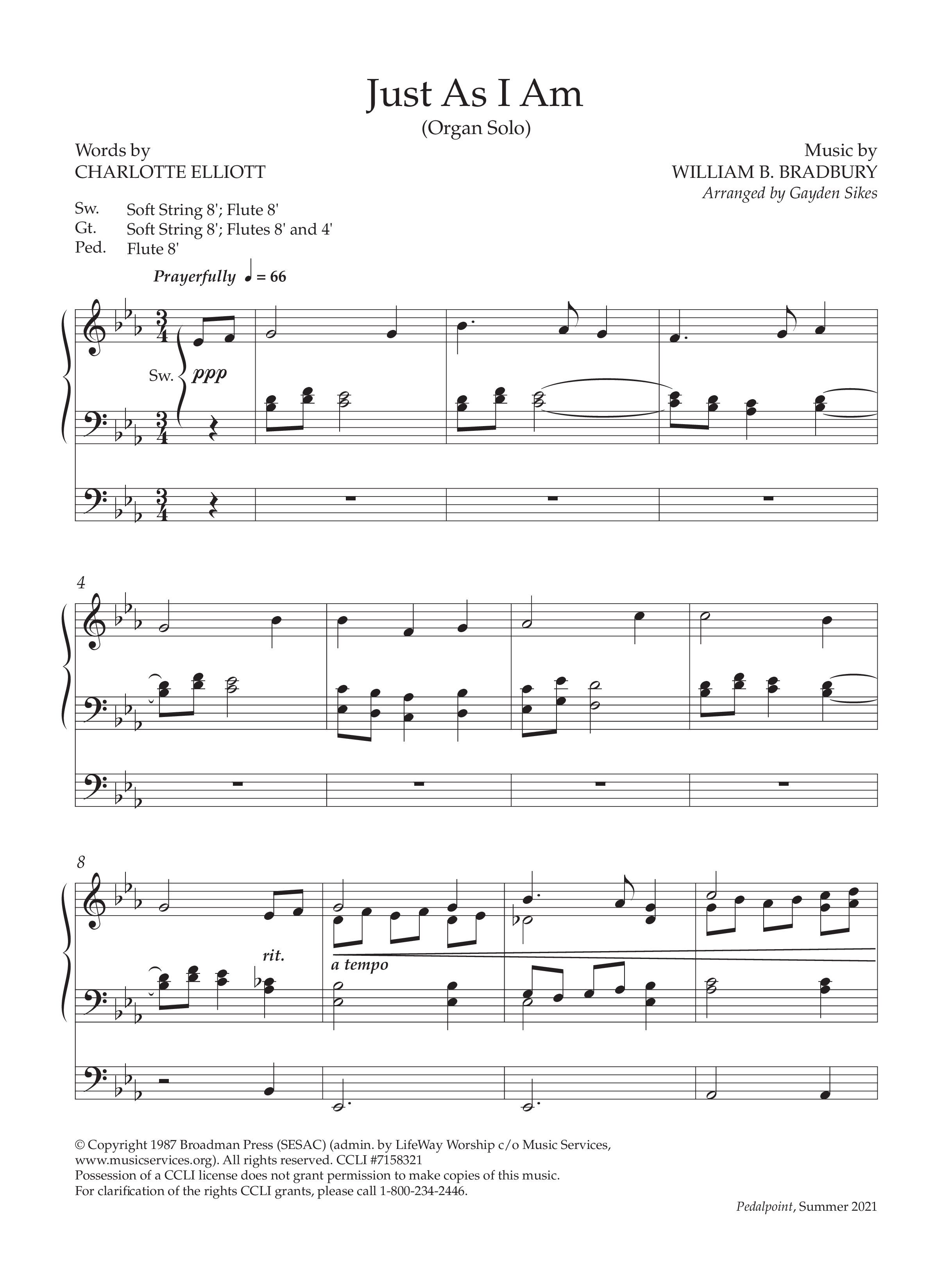 Just As I Am (Instrumental) Organ (Lifeway Worship / Arr. Gayden C. Sikes)