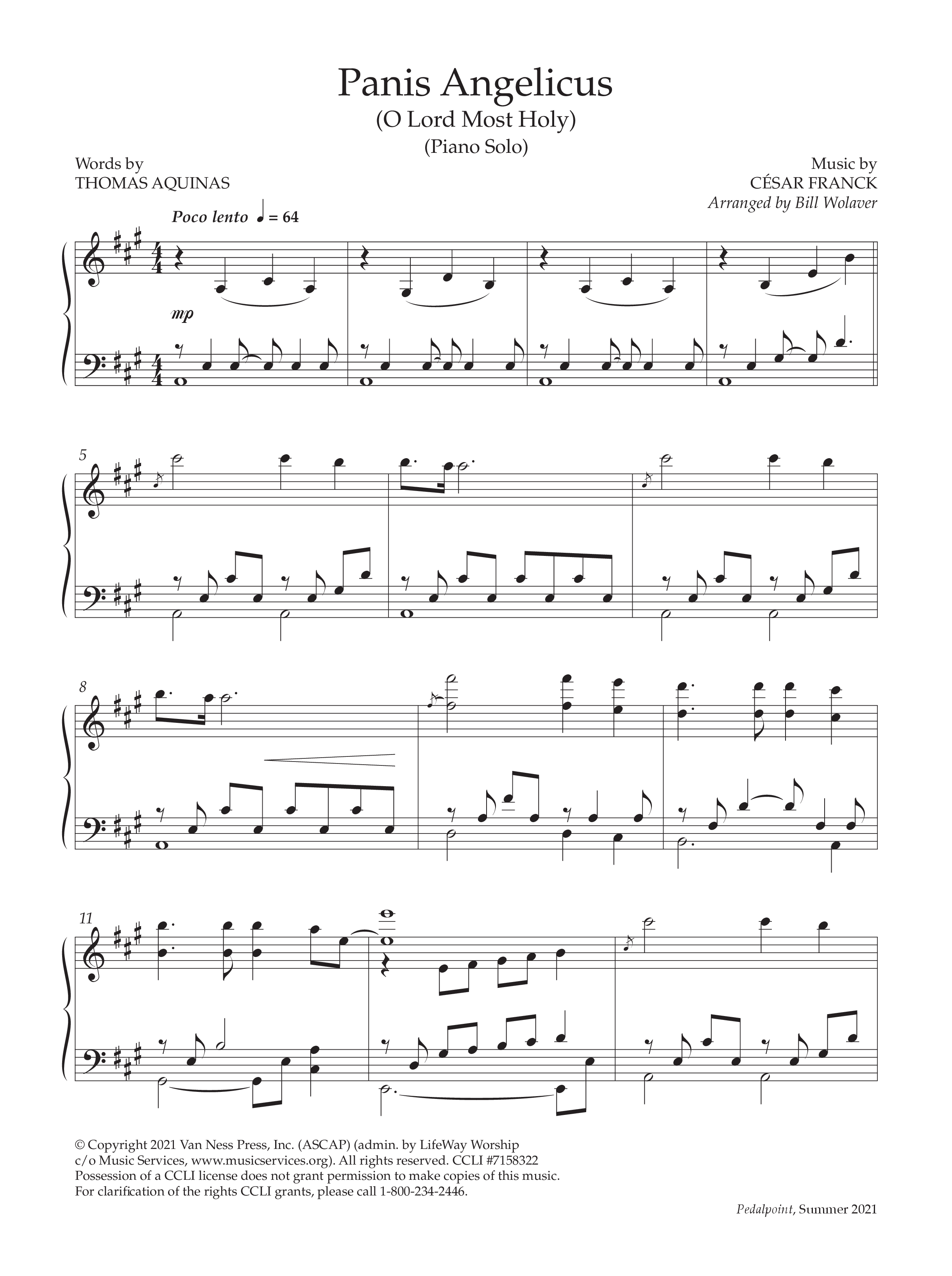 Panis Angelicus (O Lord Most Holy) (Instrumental) Piano Solo (Lifeway Worship / Arr. Bill Wolaver)