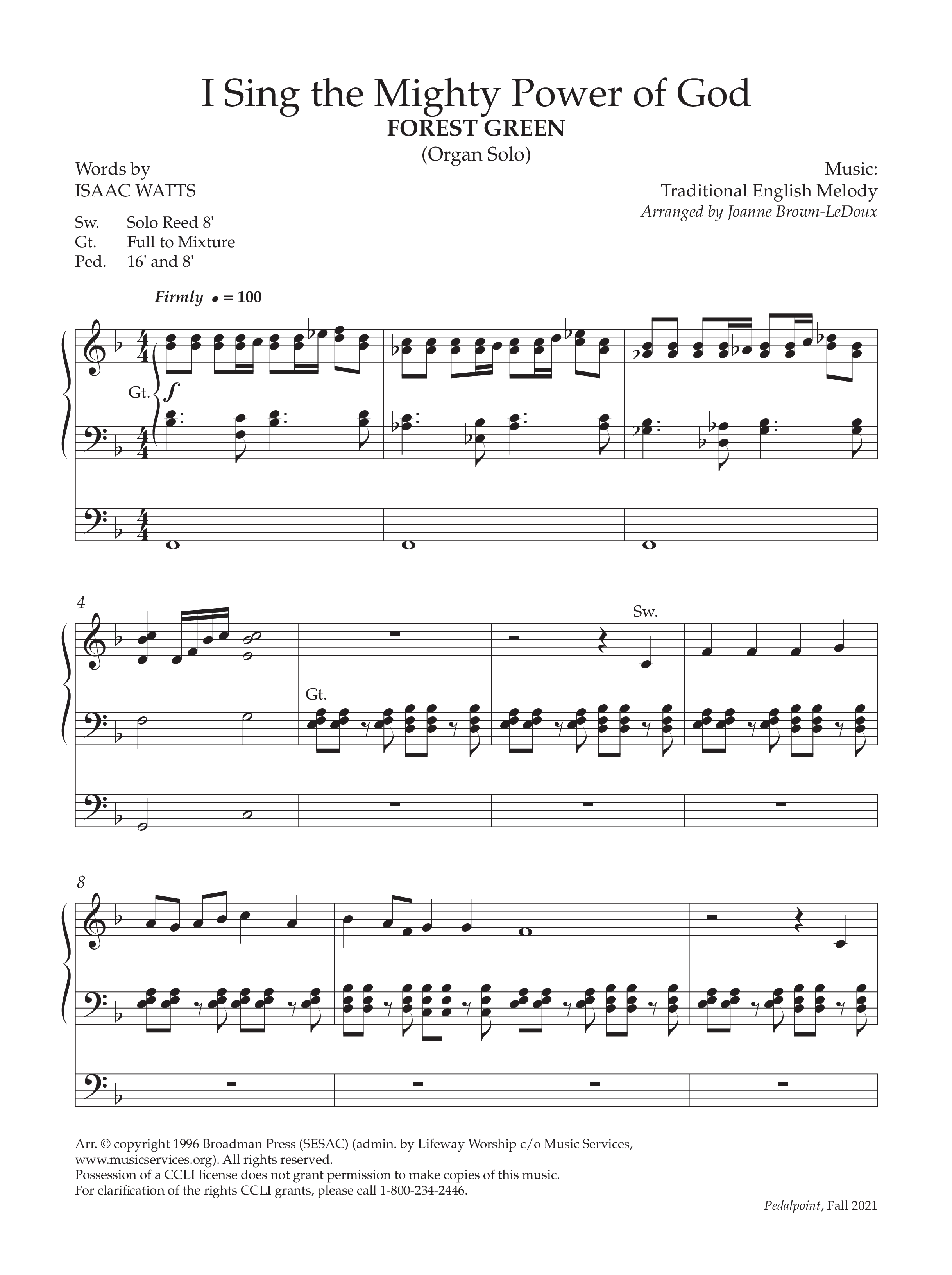 I Sing The Mighty Power Of God Organ (Lifeway Worship / Arr. Joanne Brown LeDoux)