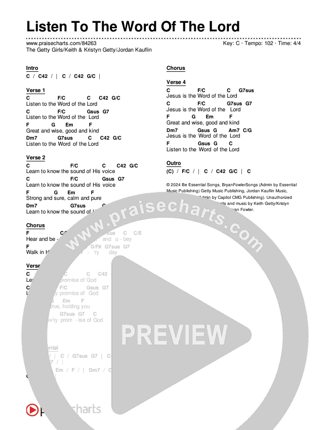 Listen To The Word Of The Lord Chords & Lyrics (The Getty Girls / Keith & Kristyn Getty / Jordan Kauflin)