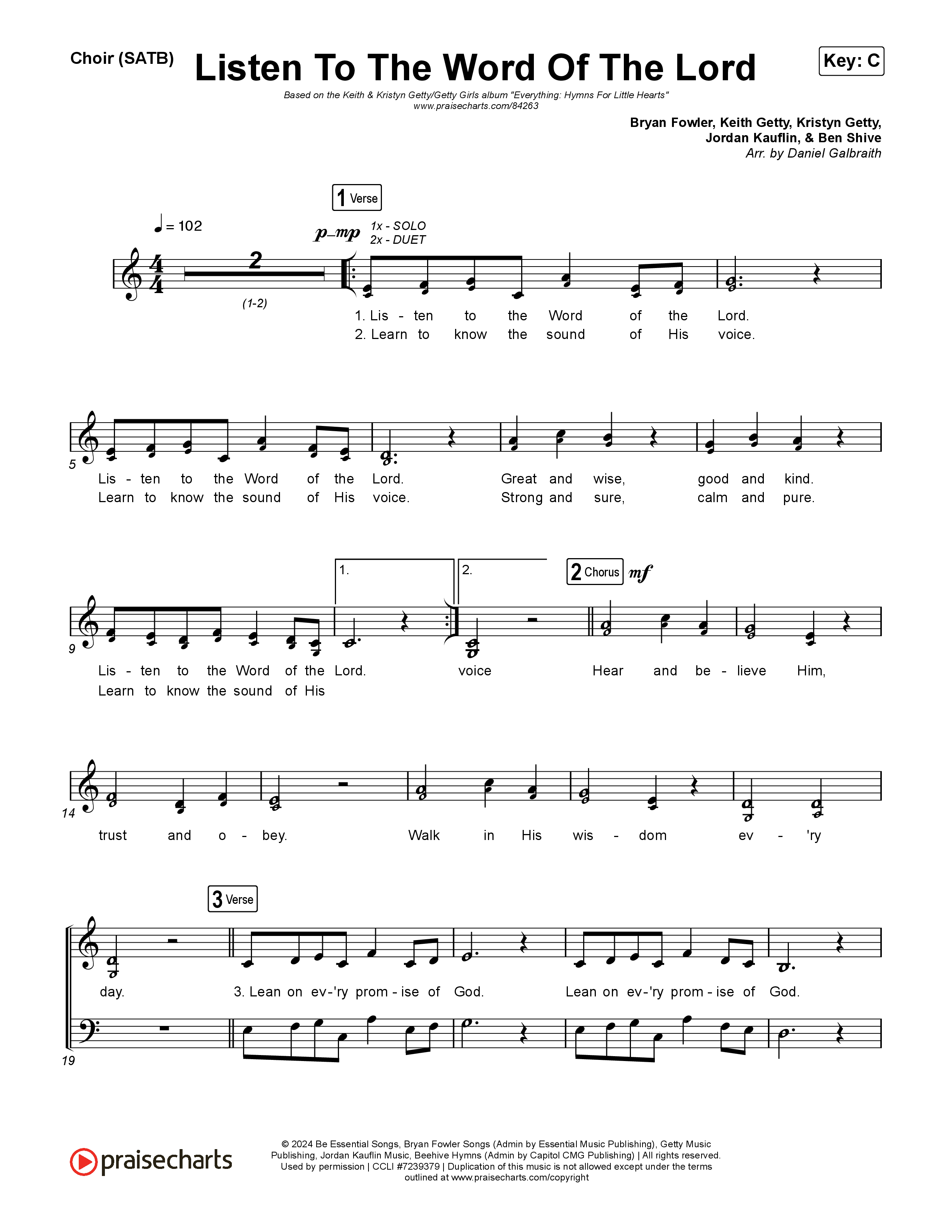 Listen To The Word Of The Lord Choir Sheet (SATB) (The Getty Girls / Keith & Kristyn Getty / Jordan Kauflin)