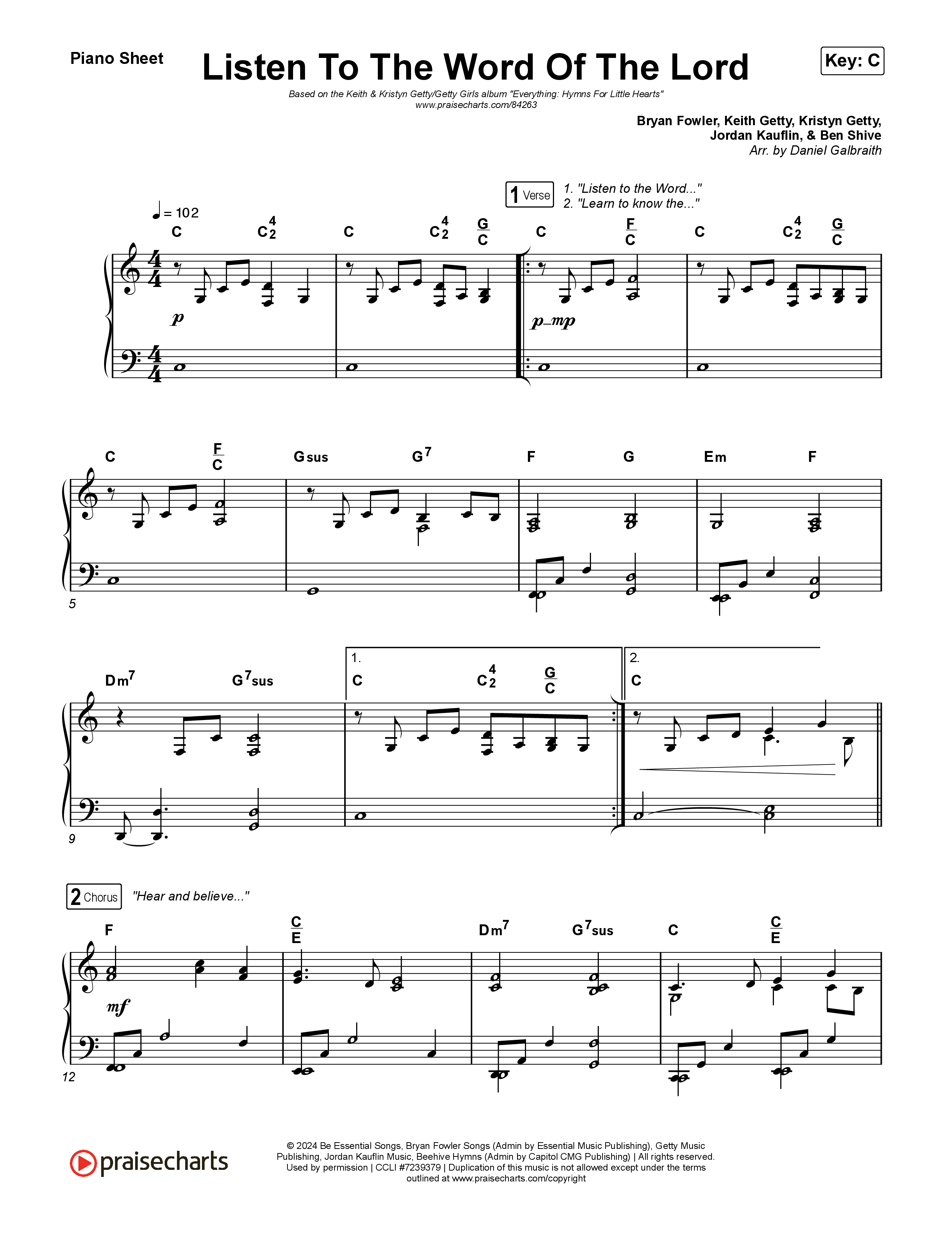 Listen To The Word Of The Lord Piano Sheet (The Getty Girls / Keith & Kristyn Getty / Jordan Kauflin)
