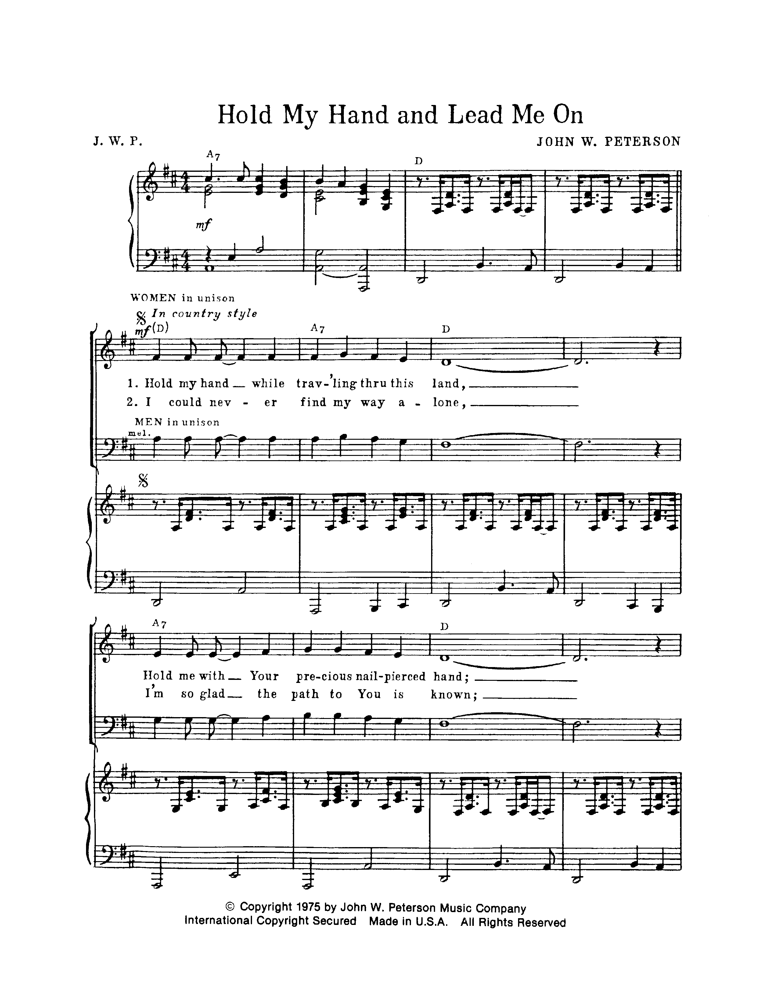 Hold My Hand And Lead Me On (Choral Anthem SATB) Anthem (SATB/Piano) (John W. Peterson)