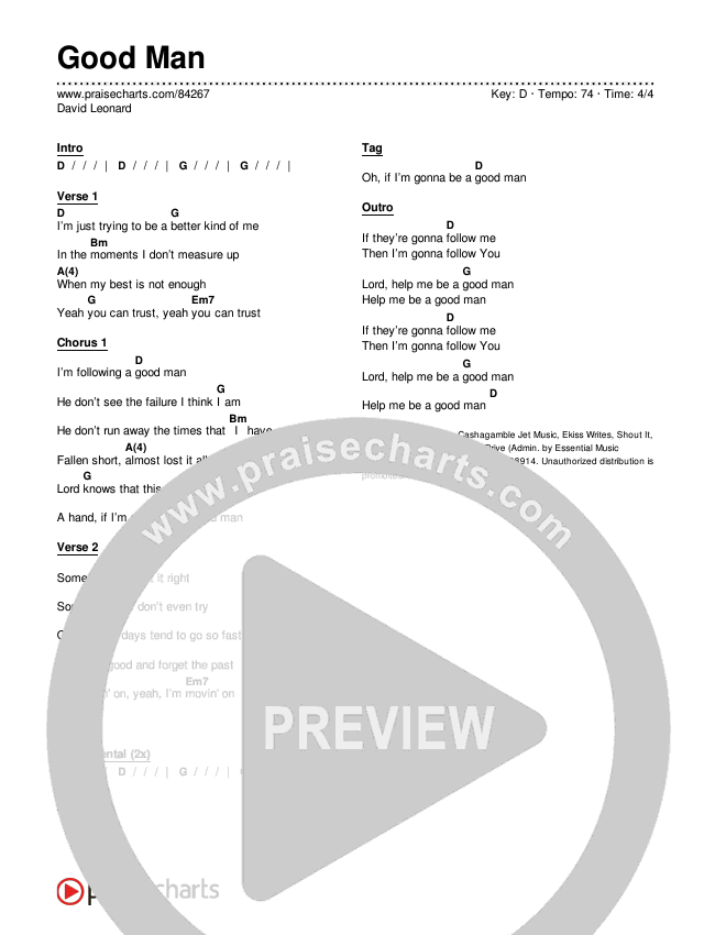 Good Man Chords & Lyrics (David Leonard)