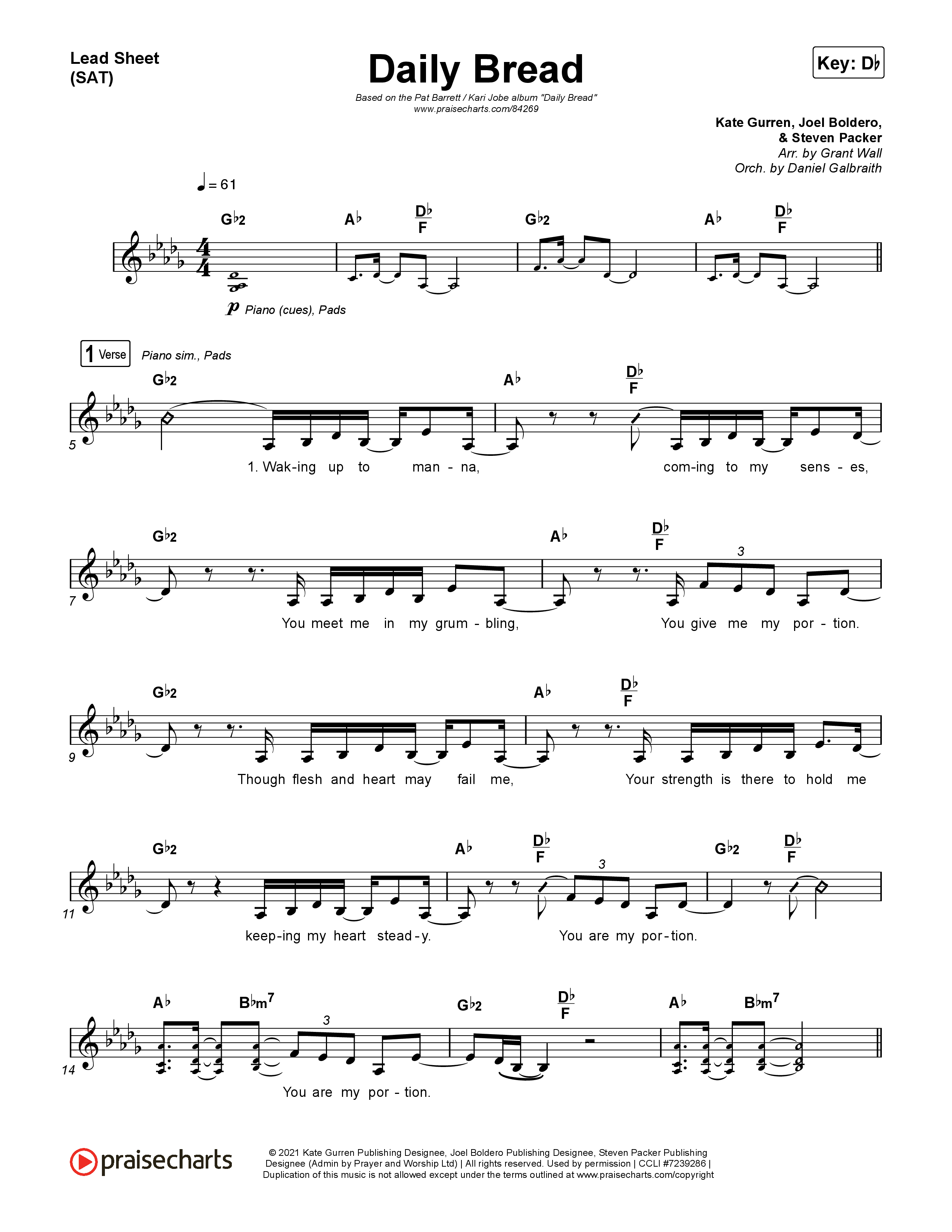 Daily Bread Lead Sheet (SAT) (Pat Barrett / Kari Jobe)
