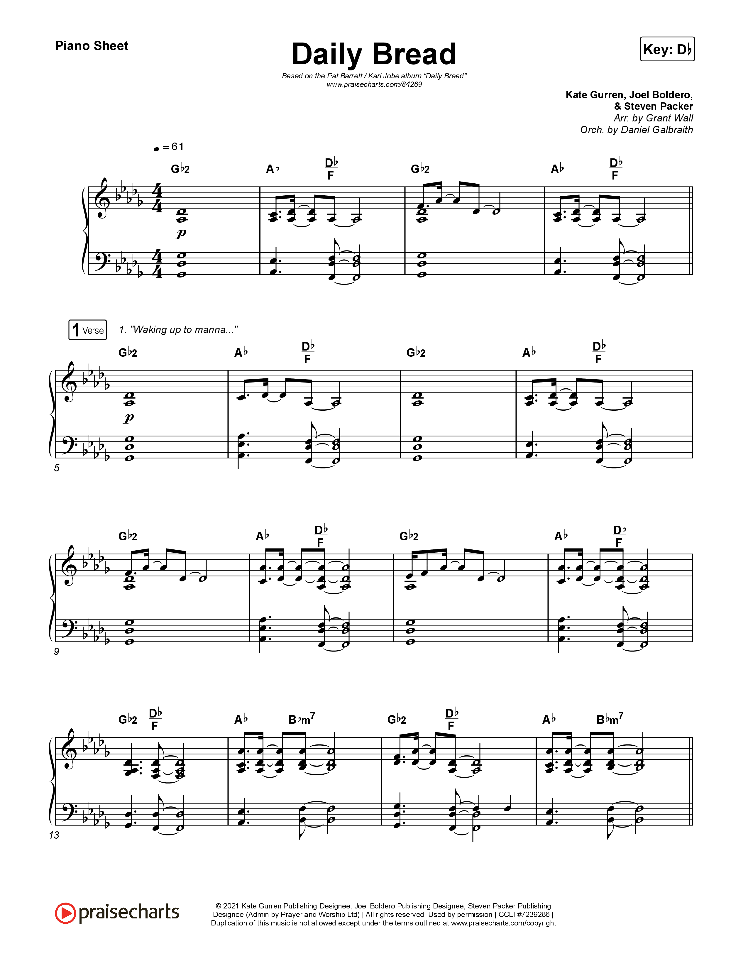Daily Bread Piano Sheet (Pat Barrett / Kari Jobe)