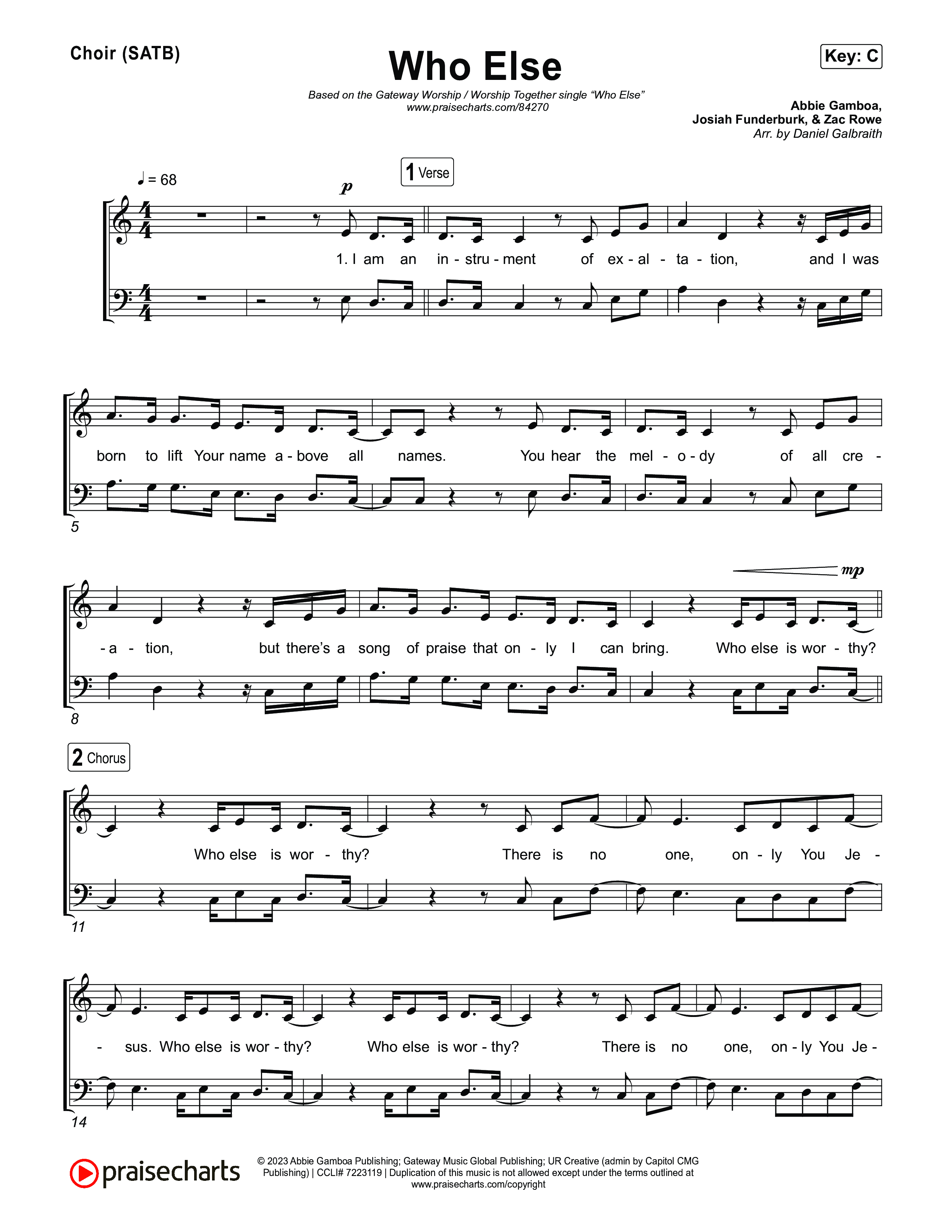 Who Else Choir Sheet (SATB) (GATEWAY / Zac Rowe / Worship Together)