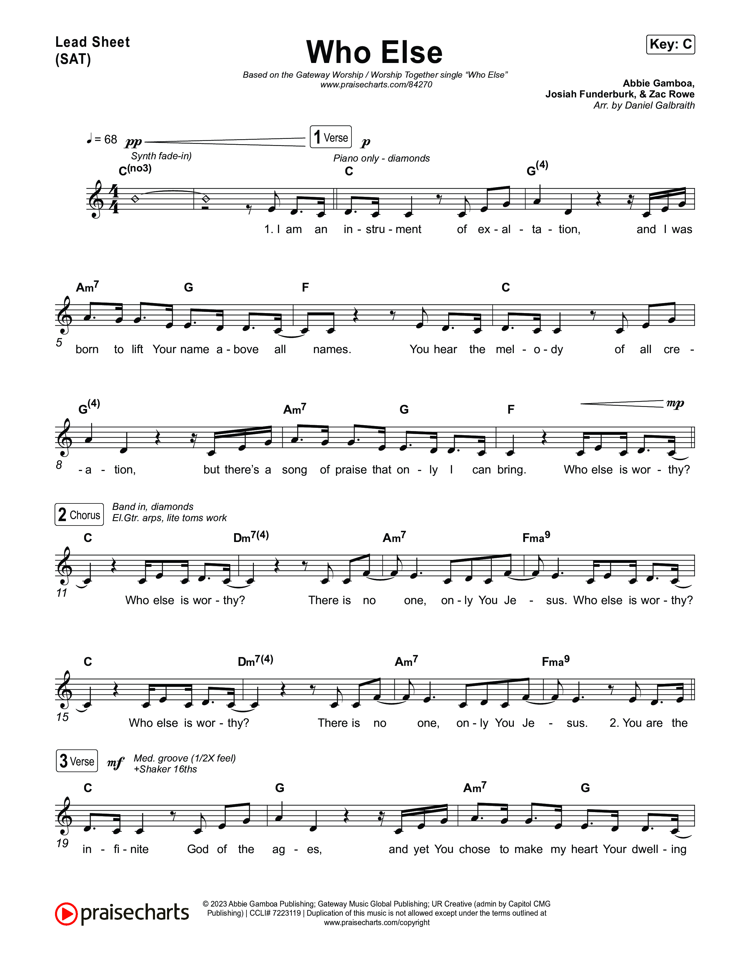 Who Else Lead Sheet (SAT) (GATEWAY / Zac Rowe / Worship Together)